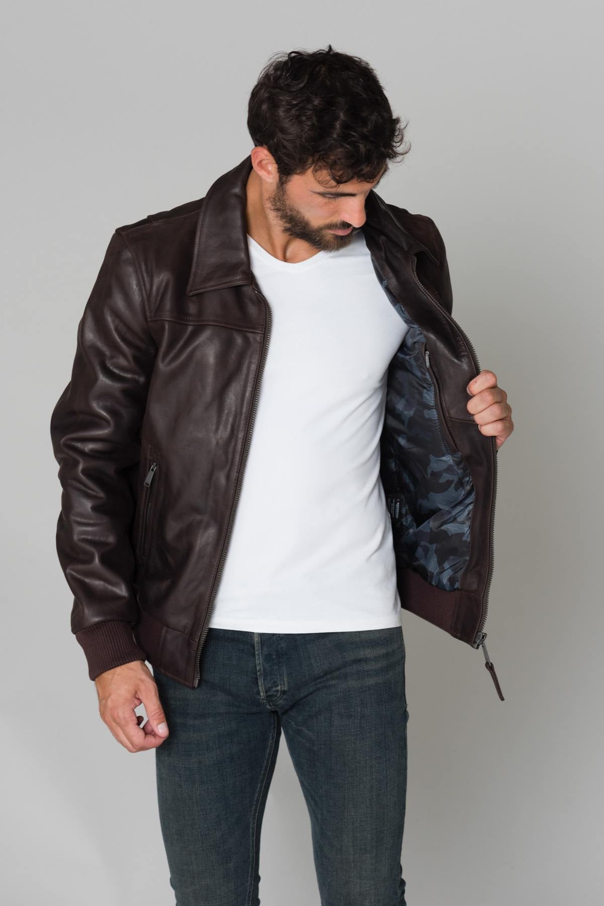 Men's brown leather jacket - Image n°6