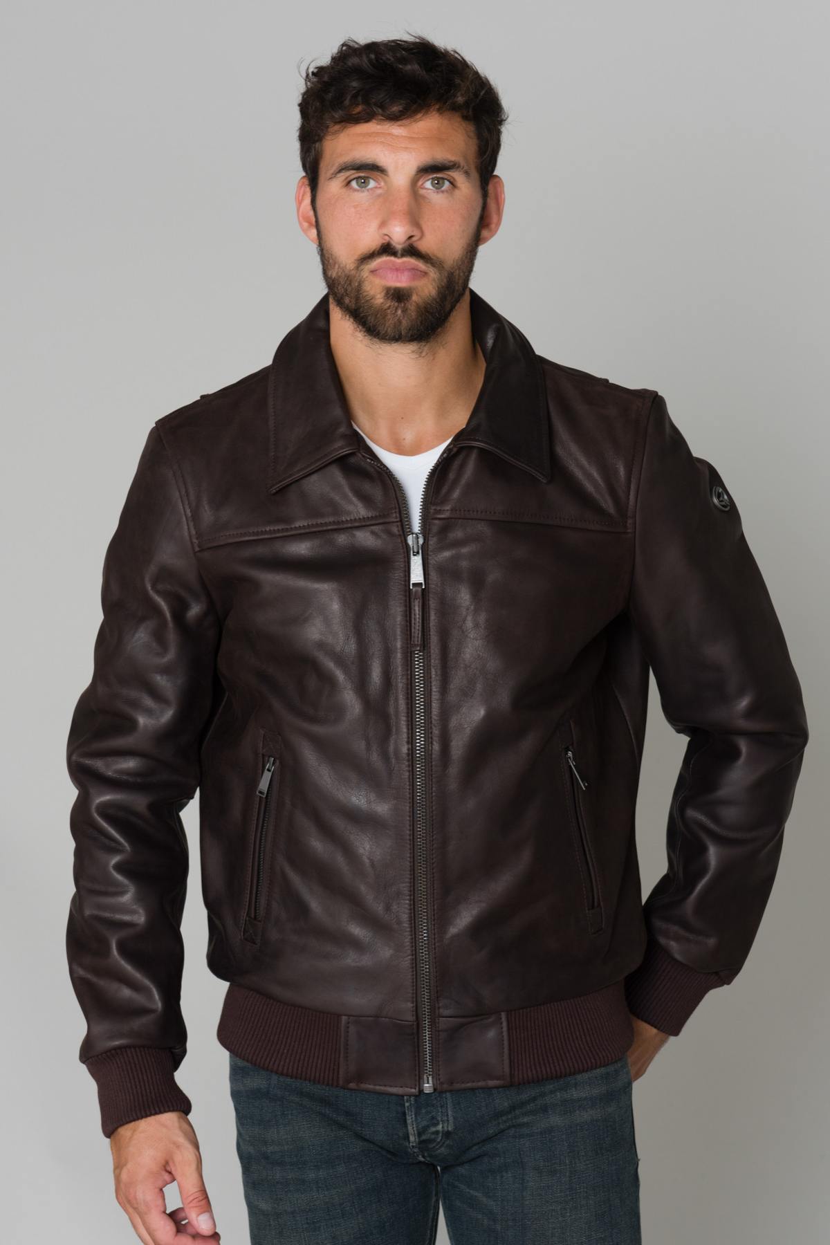 Men's brown leather jacket - Image n°3