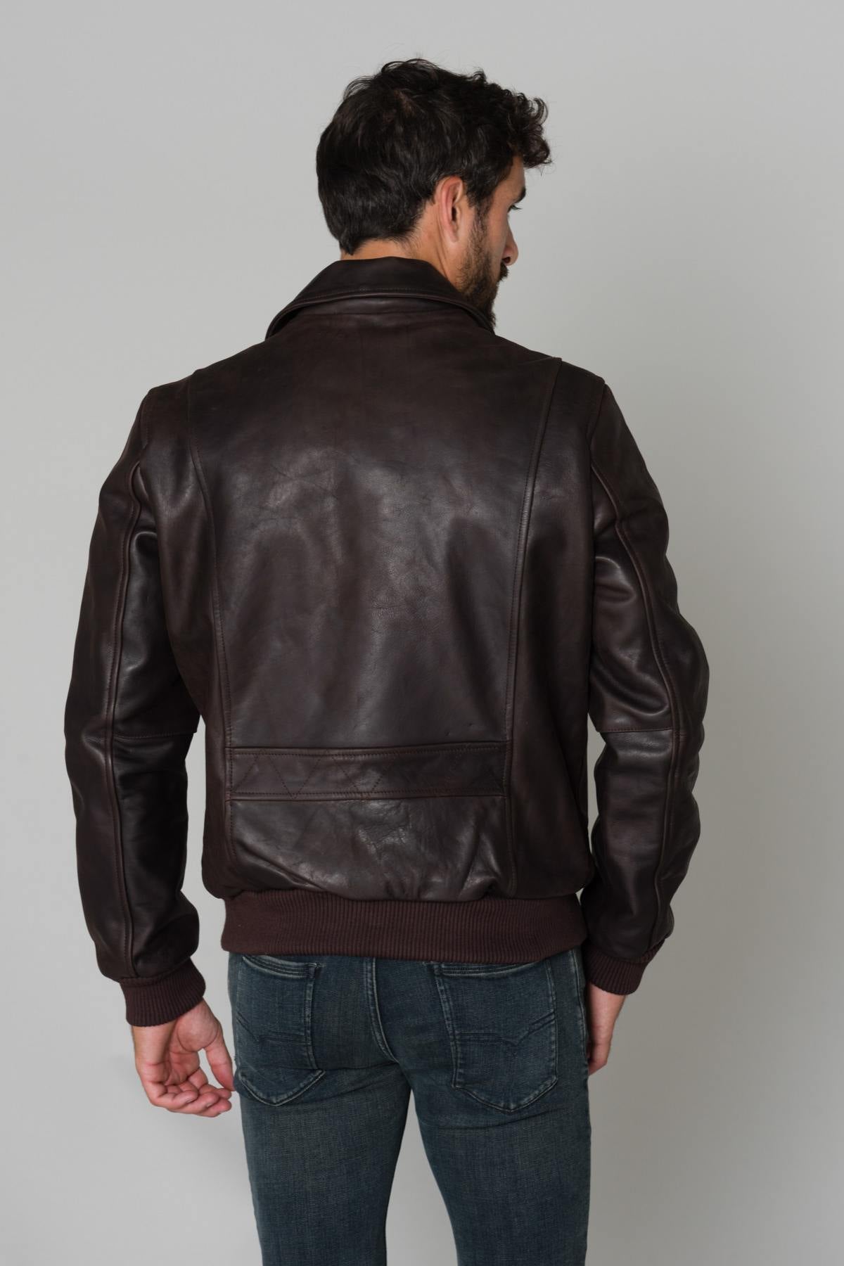 Men's brown leather jacket - Image n°7