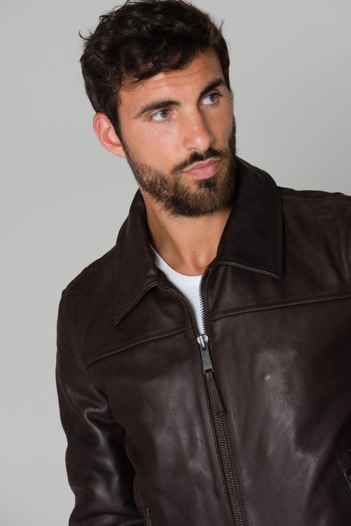 Men's brown leather jacket - Image n°8