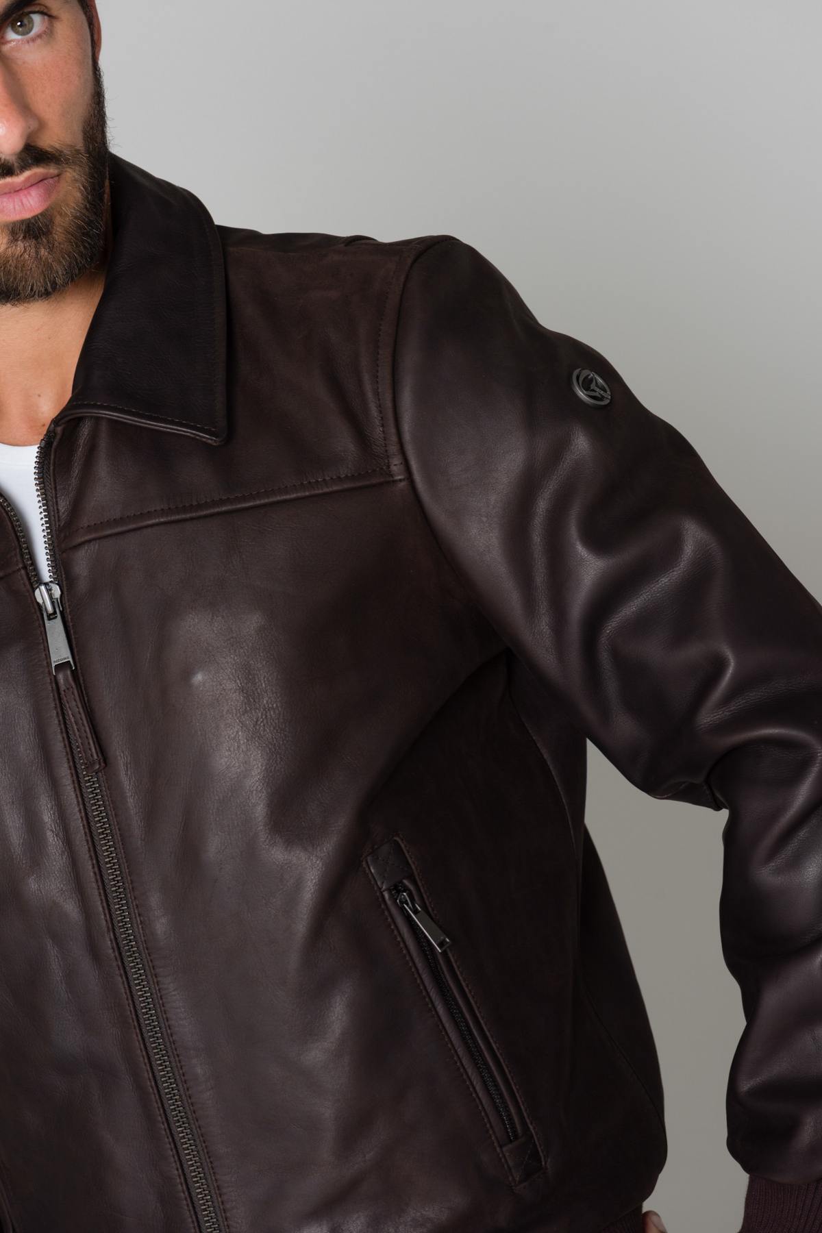 Men's brown leather jacket - Image n°9