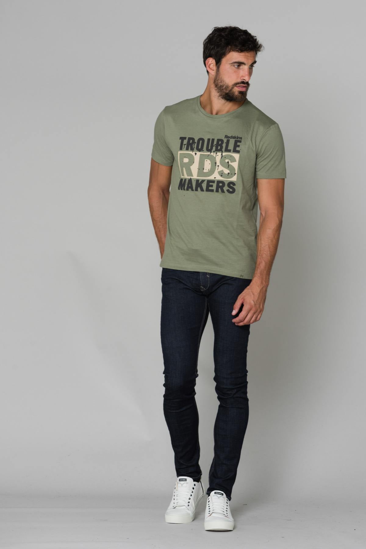 Men's khaki cotton t-shirt - Image n°1