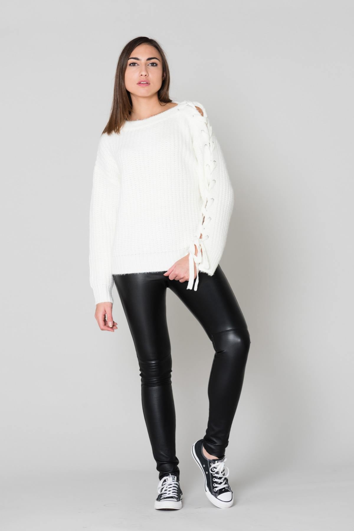 Sweater with lacing on shoulder and sleeve - Image n°2