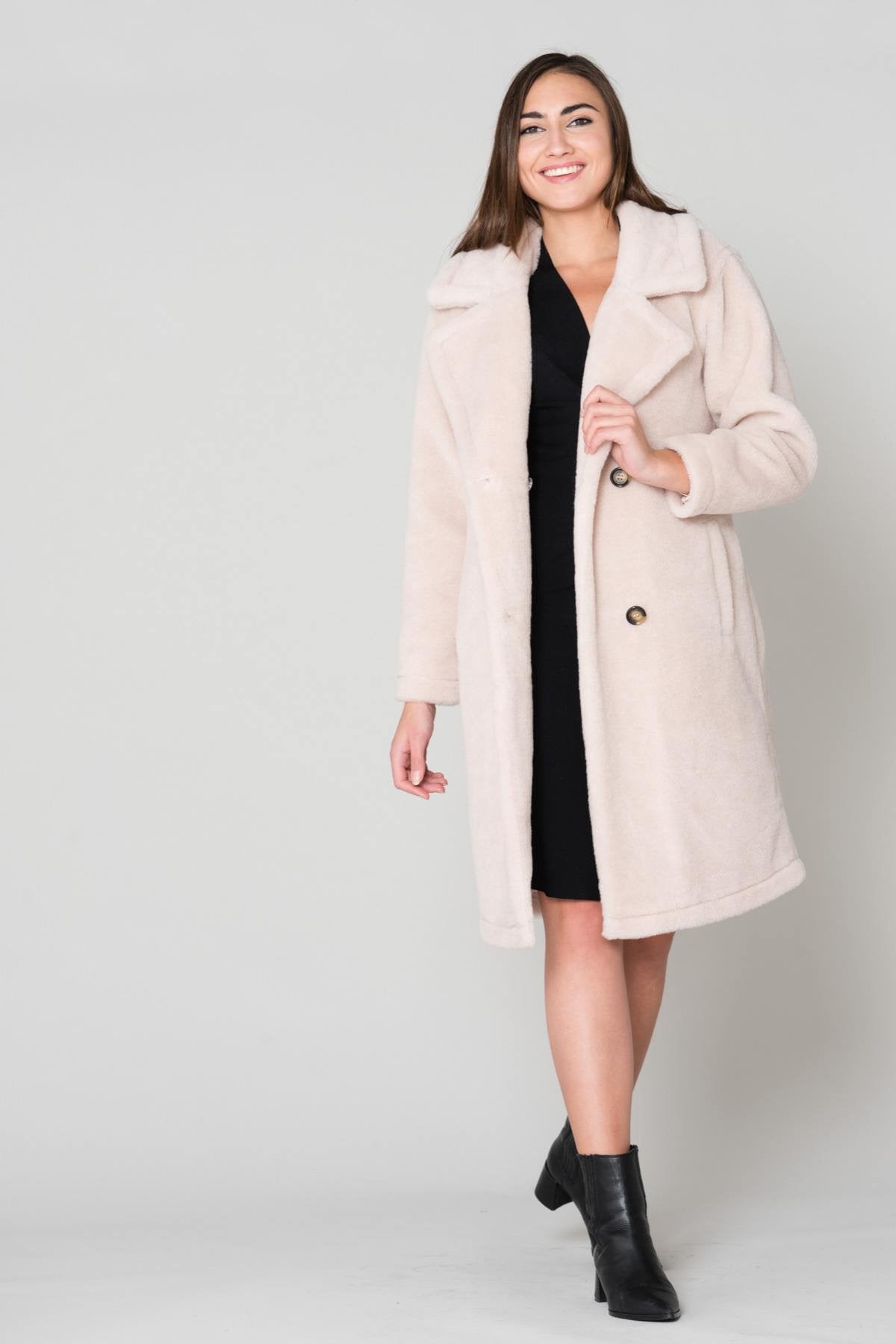 Women's long beige jacket - Image n°1