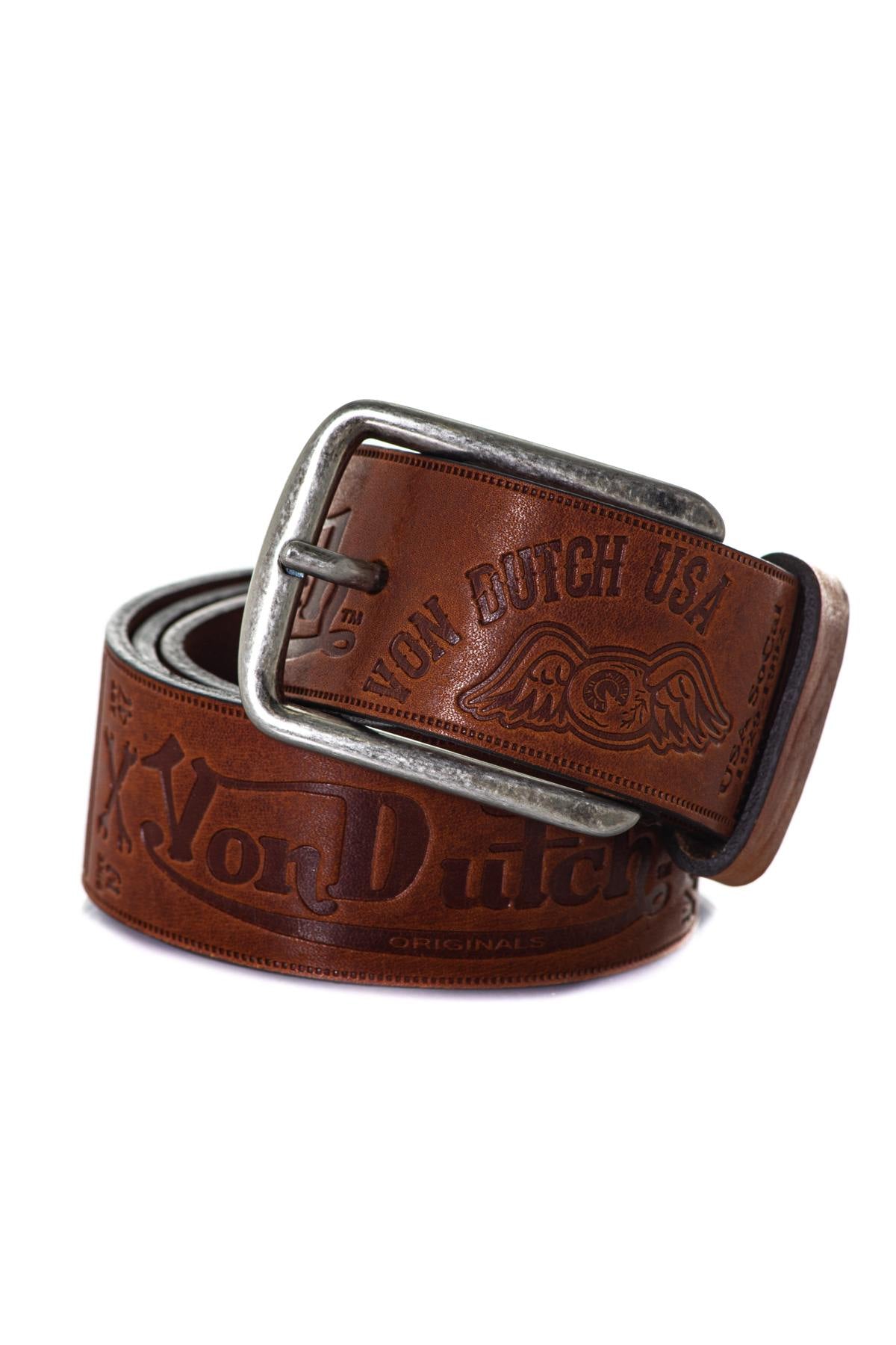 Cognac belt with inscription - Image n°1