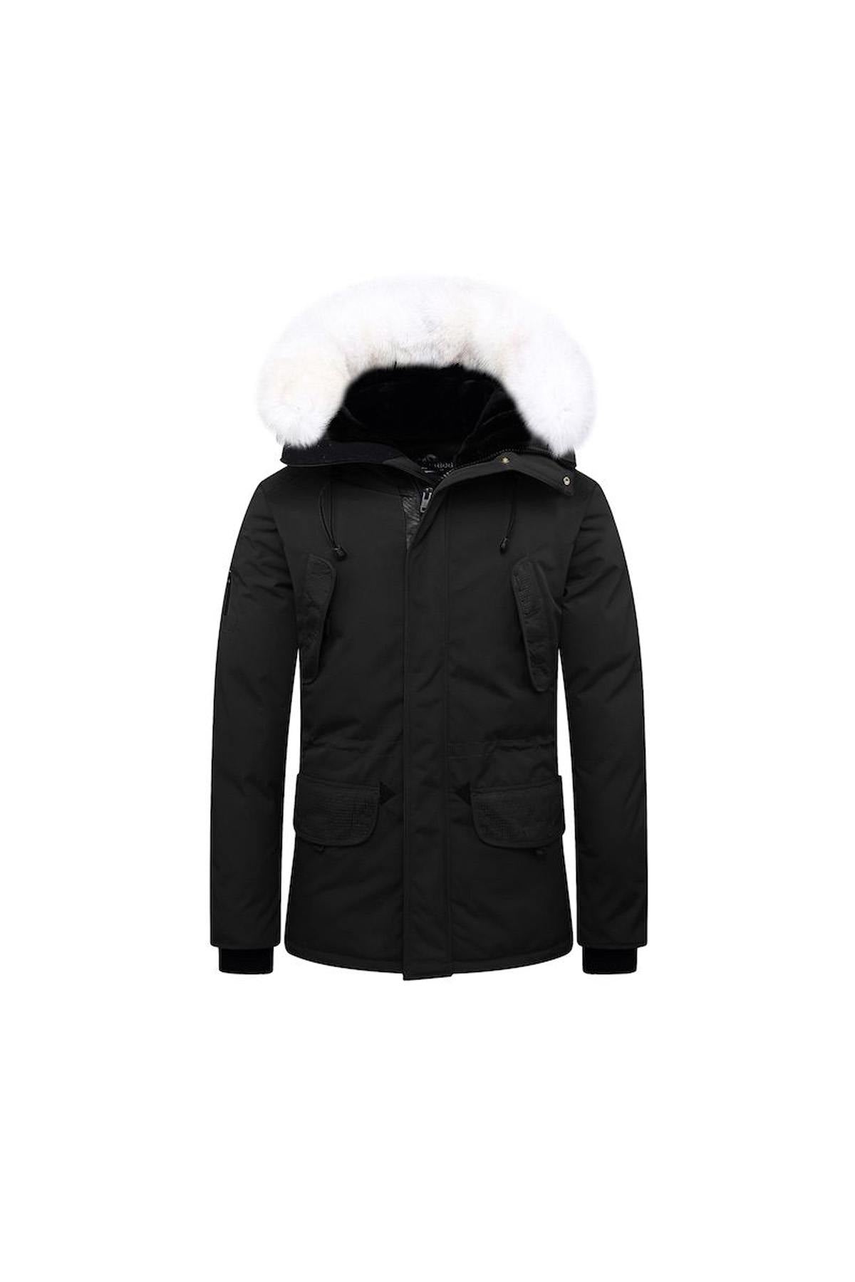 Men's black parka with white fur - Image n°9