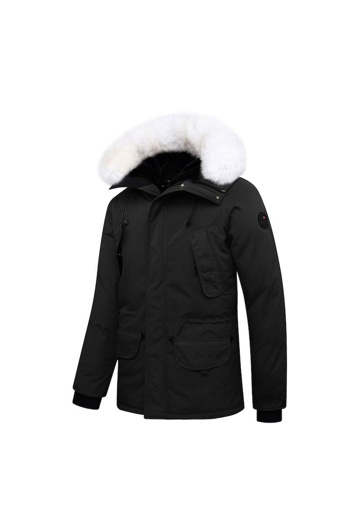 Men's black parka with white fur - Image n°10