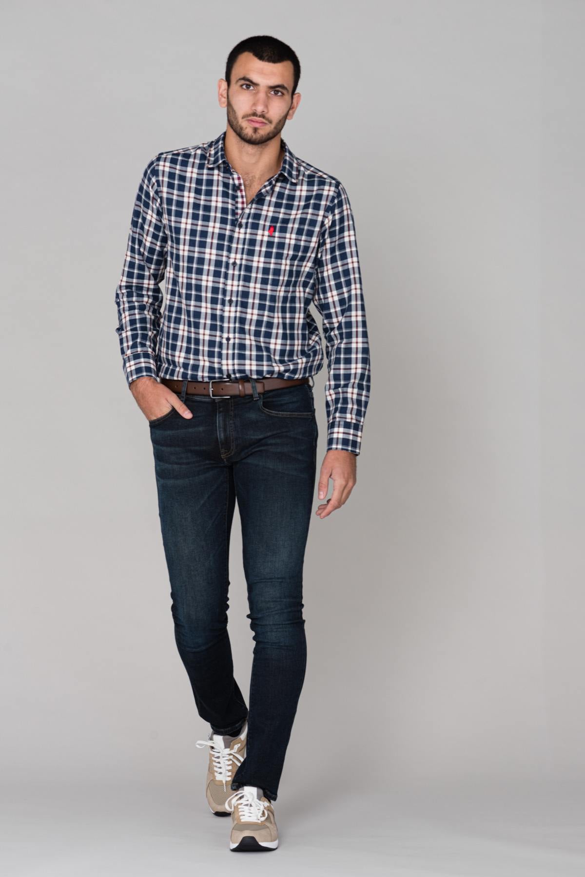 Navy blue checked shirt - Image n°2