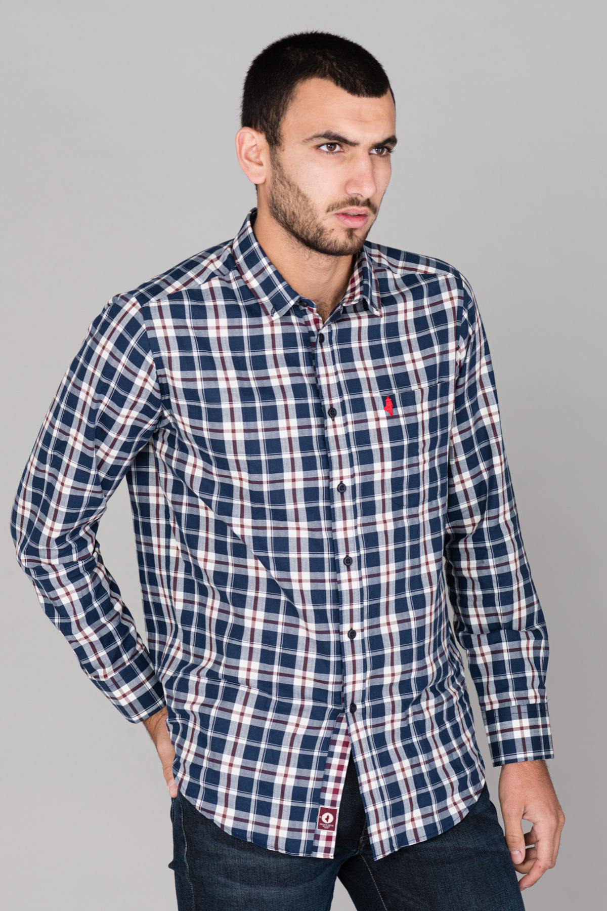 Navy blue checked shirt - Image n°1