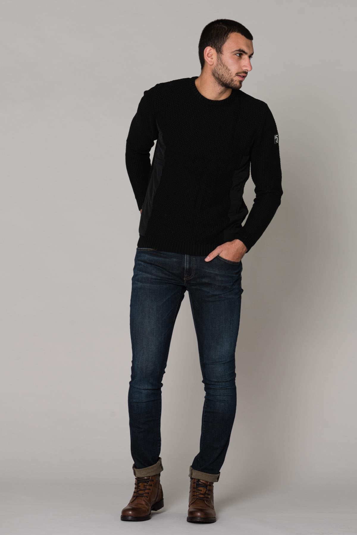  Men's black bi-material sweater - Image n°2