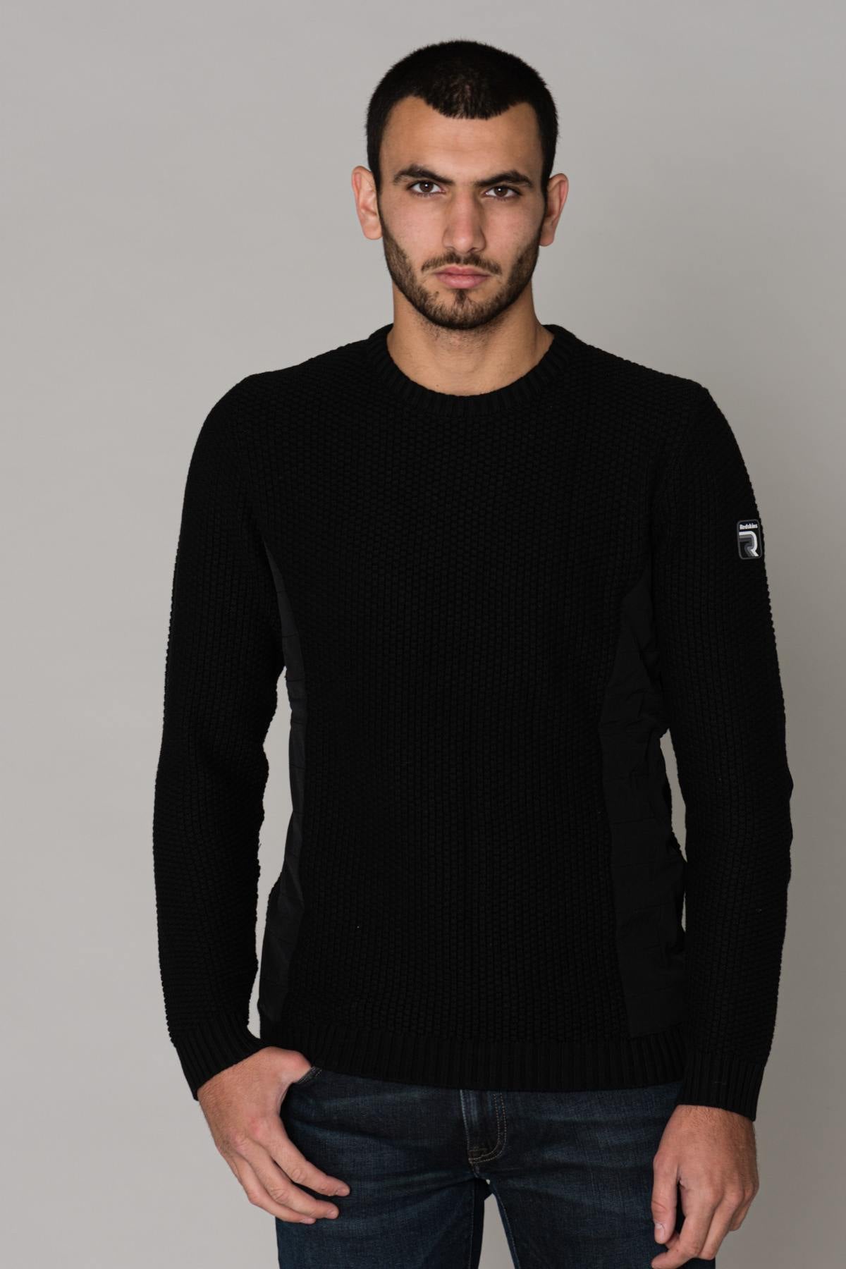  Men's black bi-material sweater - Image n°1