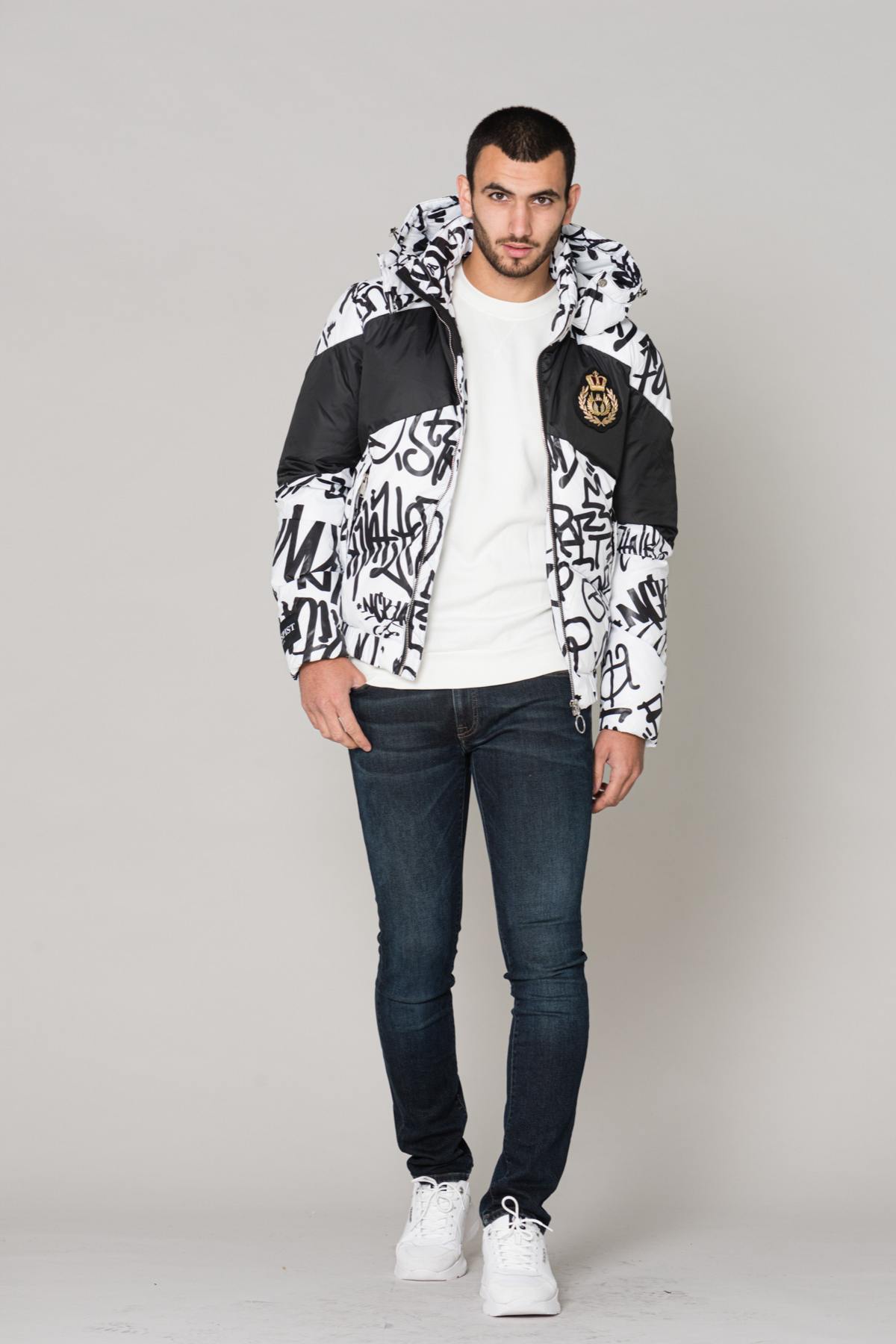 White and black polyester down jacket - Image n°2