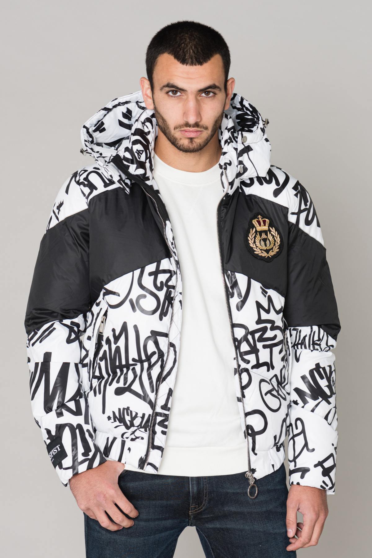 White and black polyester down jacket - Image n°3