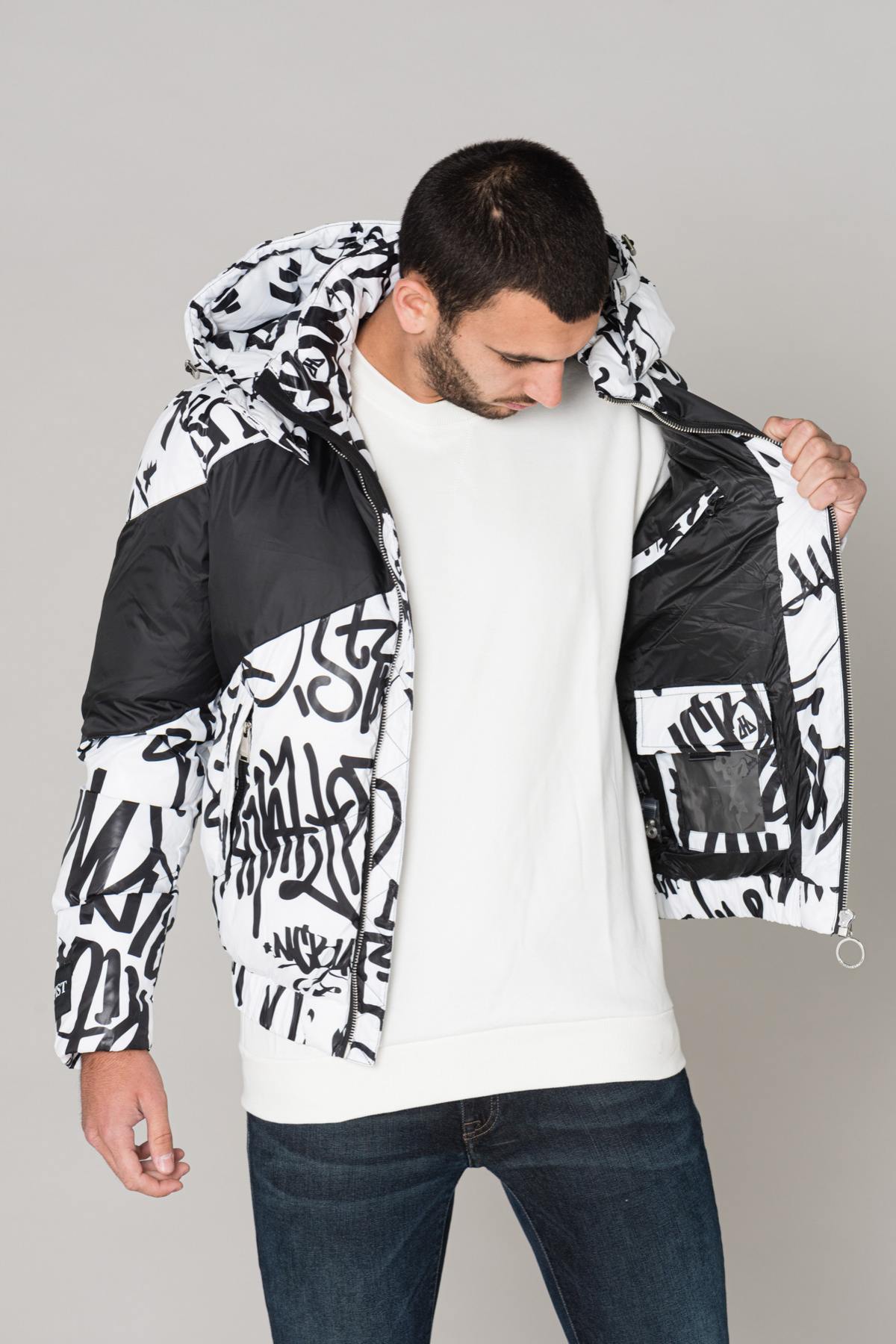 White and black polyester down jacket - Image n°7