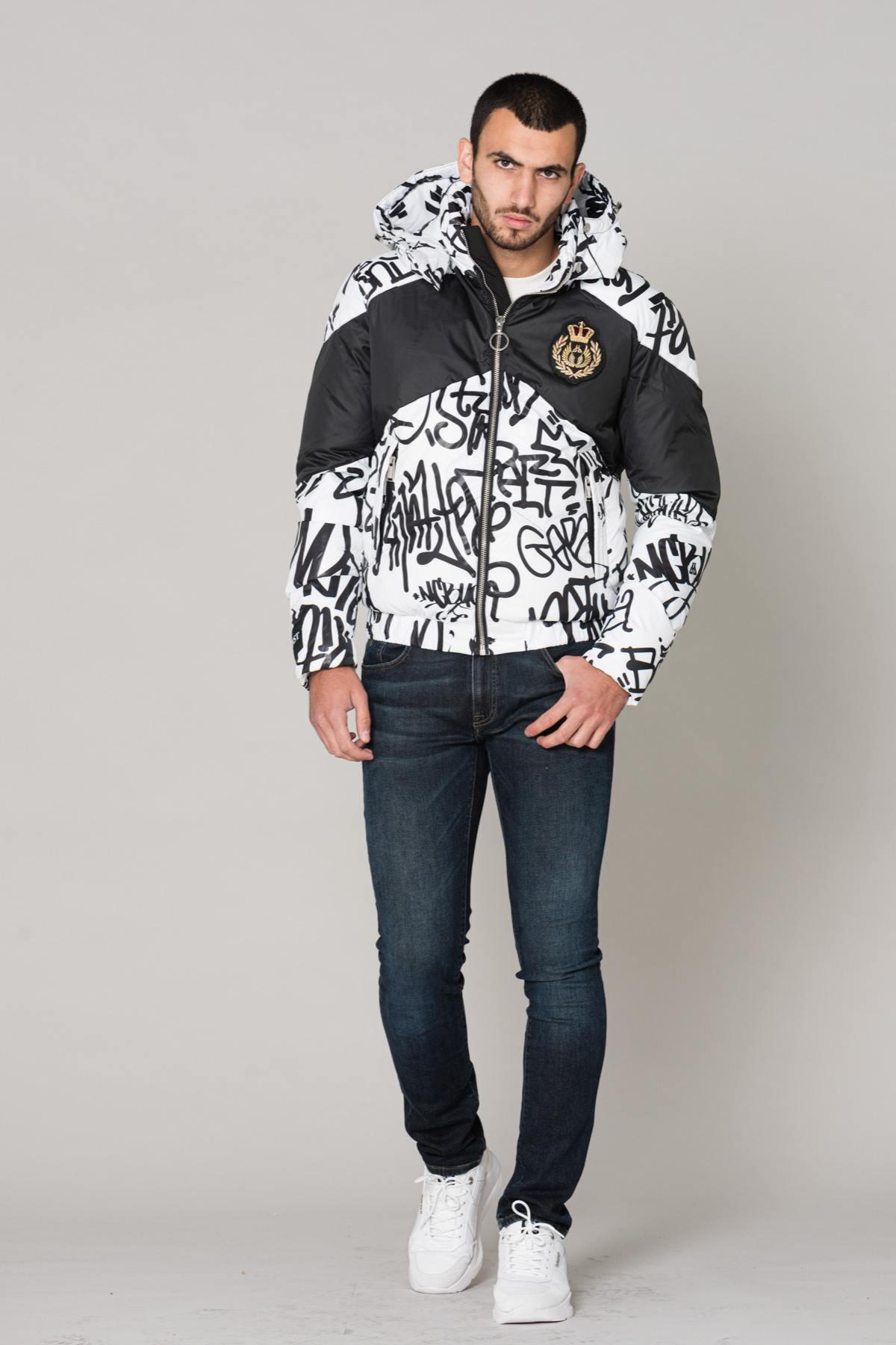 White and black polyester down jacket - Image n°6