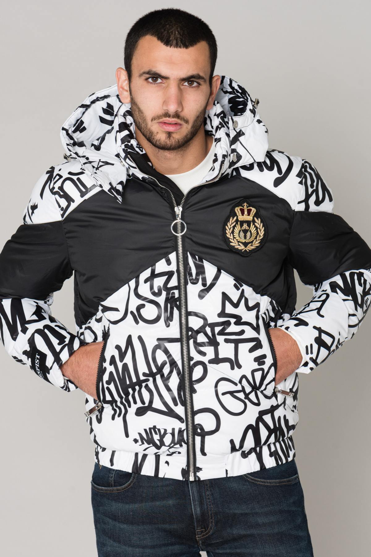 White and black polyester down jacket - Image n°4