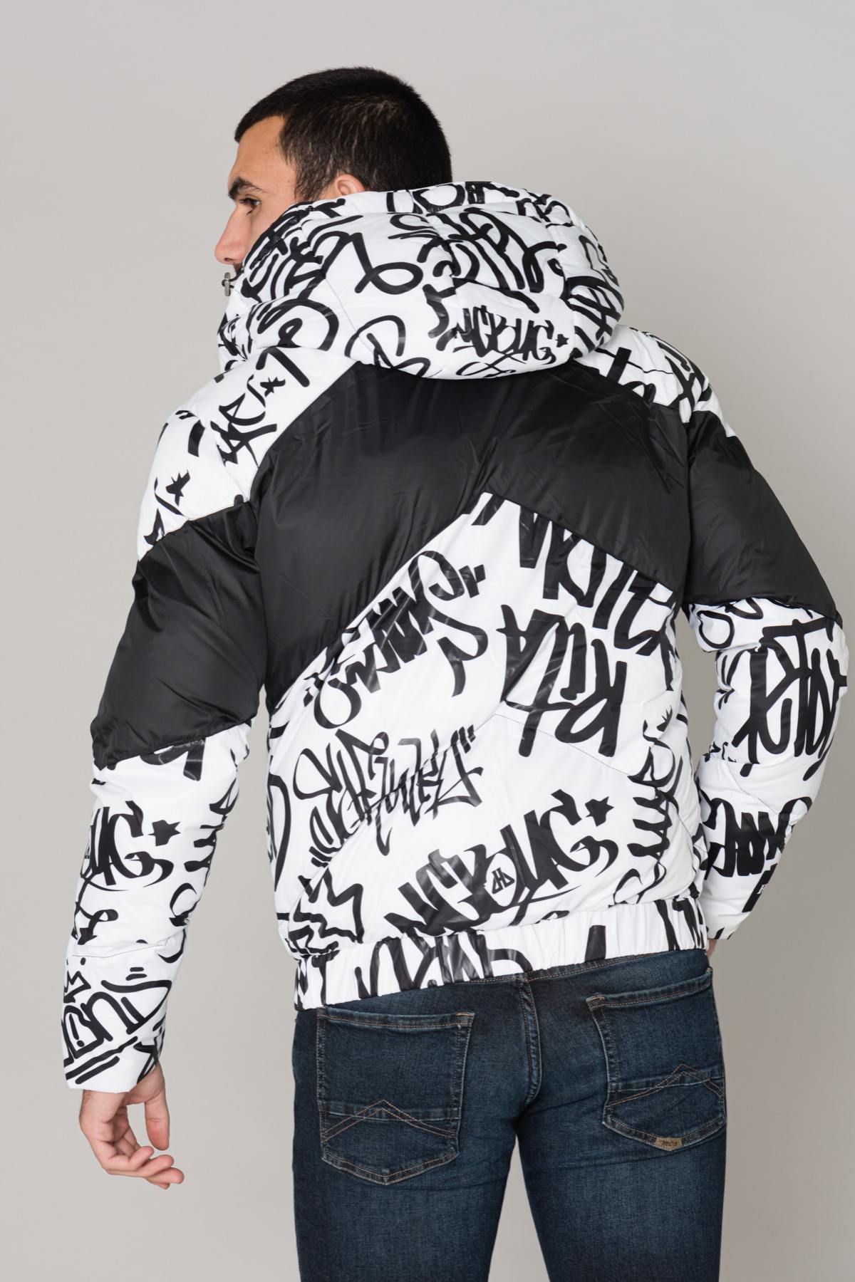 White and black polyester down jacket - Image n°8