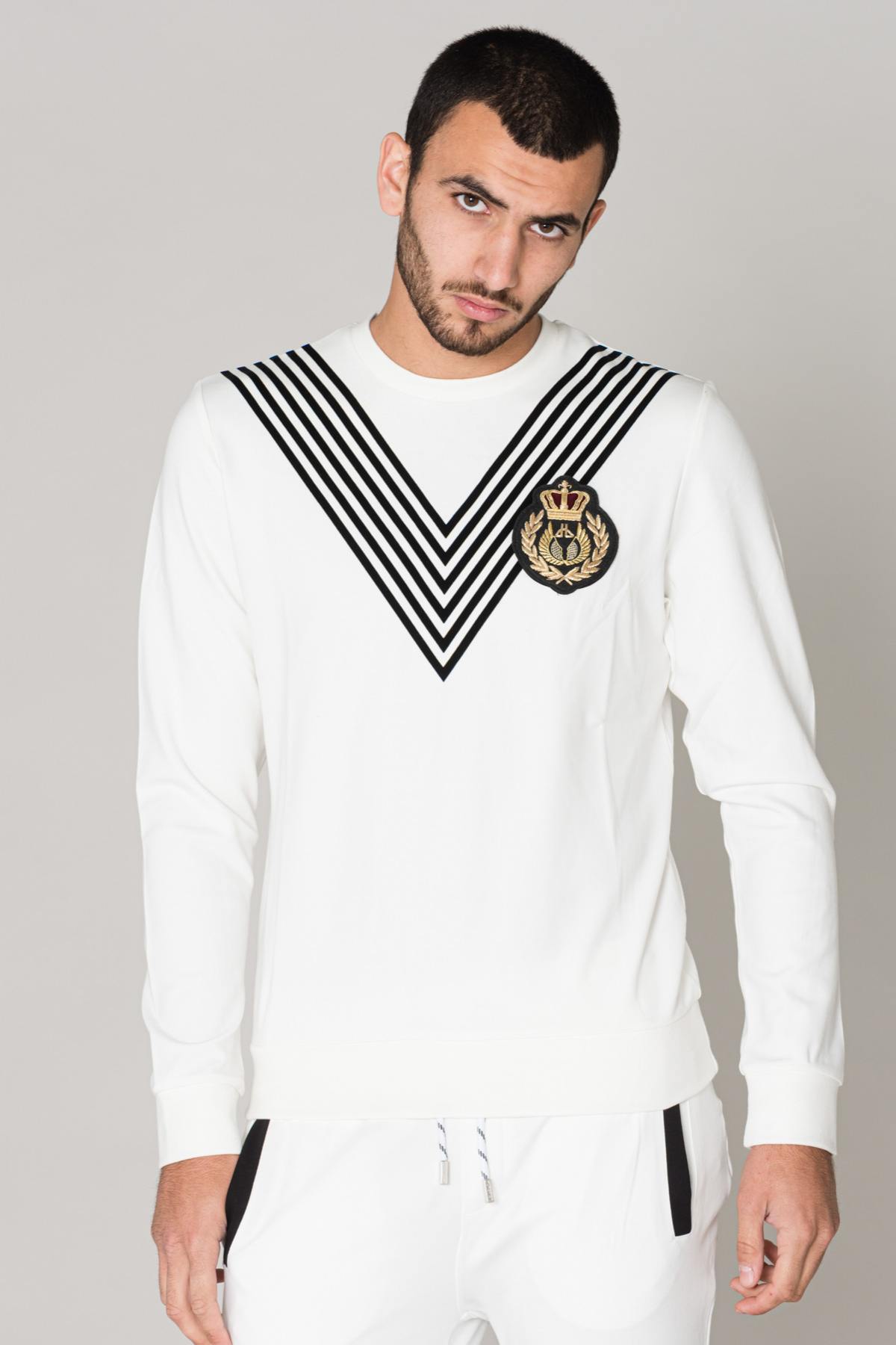 White sweatshirt with piping and badge - Image n°1