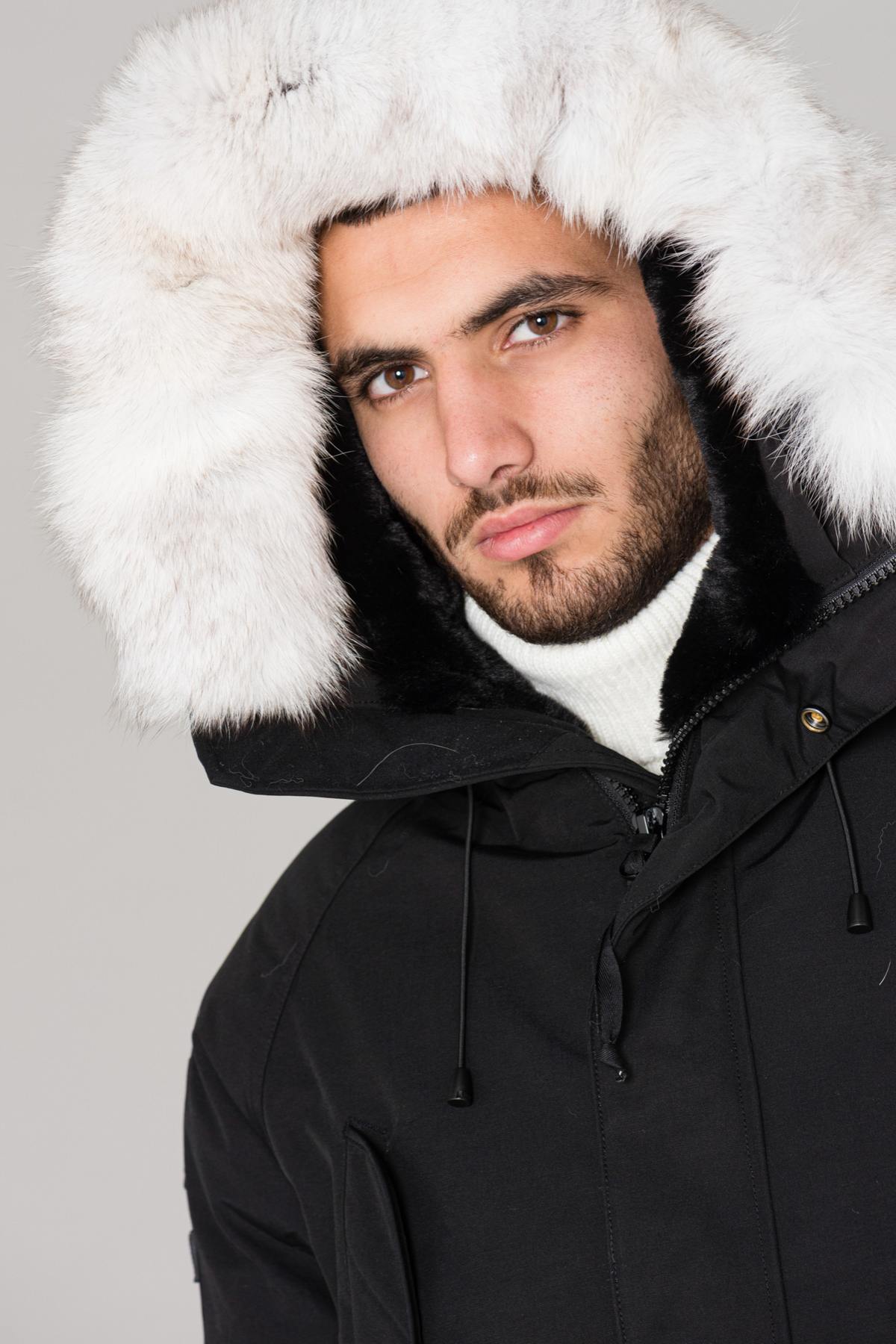 Men's black parka with white fur - Image n°4