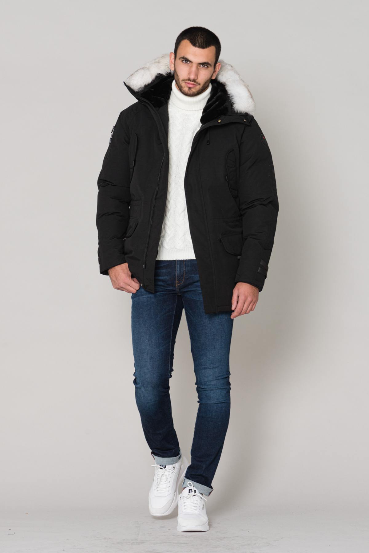 Men's black parka with white fur - Image n°2