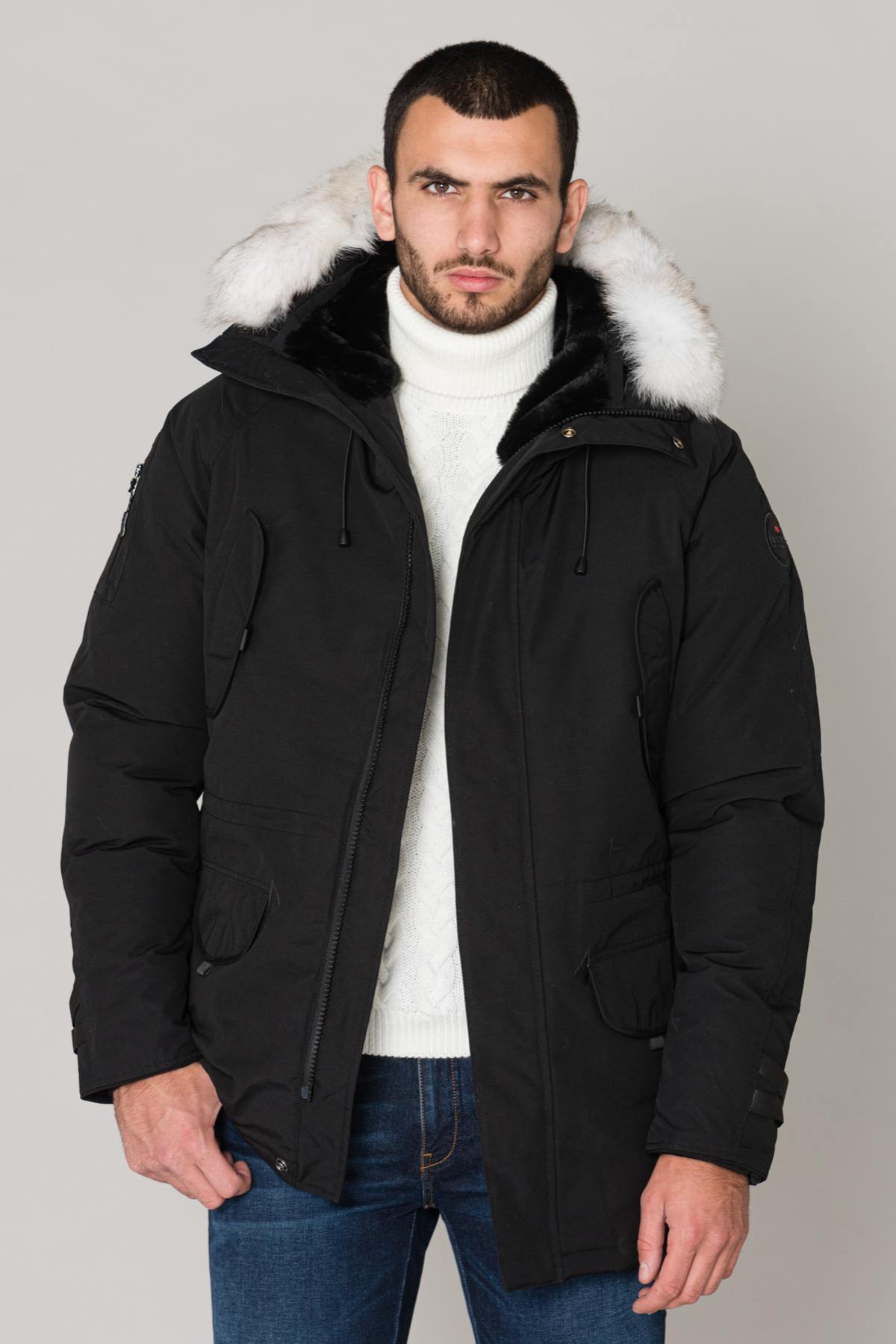 Men's black parka with white fur - Image n°6