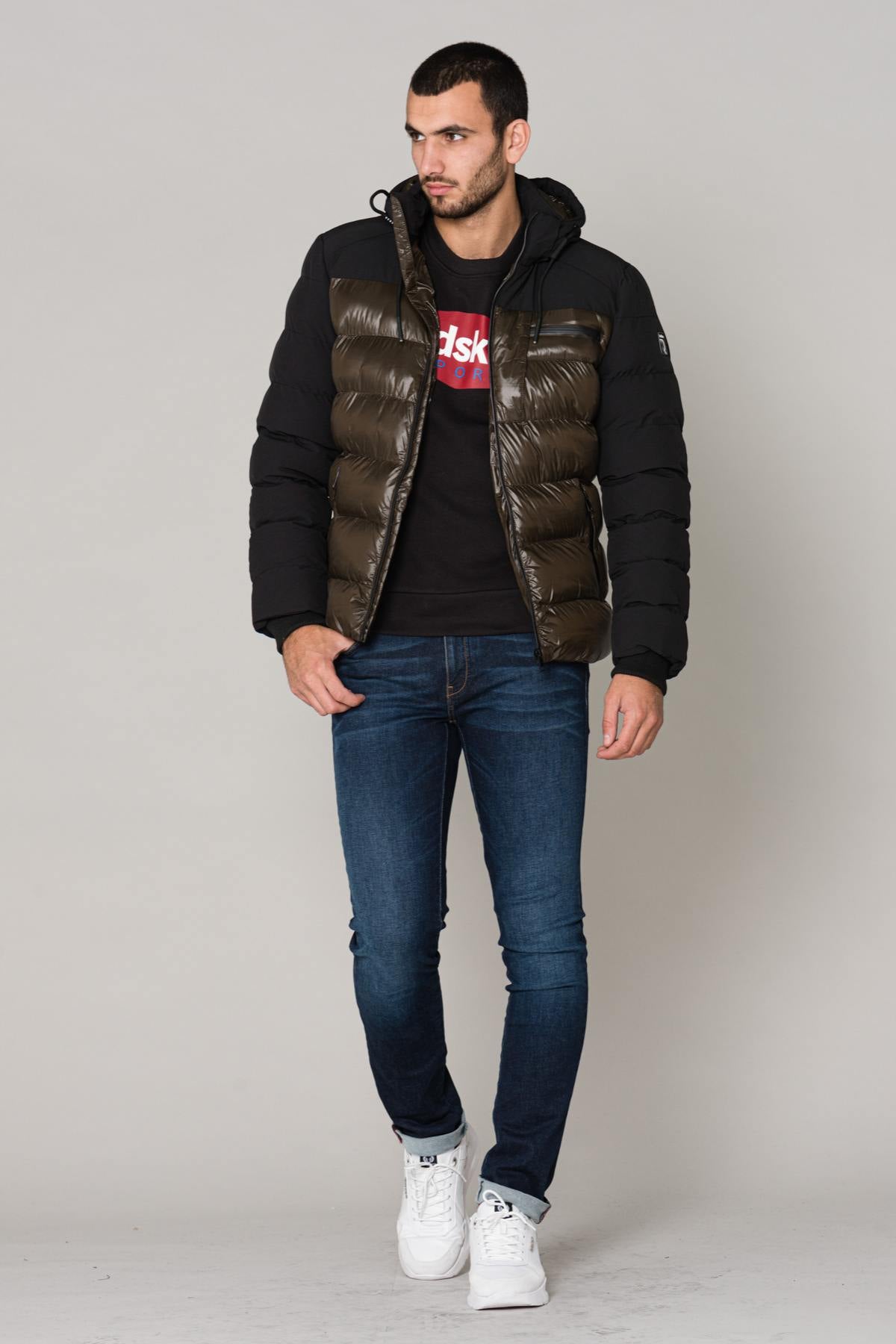 Men's bi-material effect down jacket - Image n°2