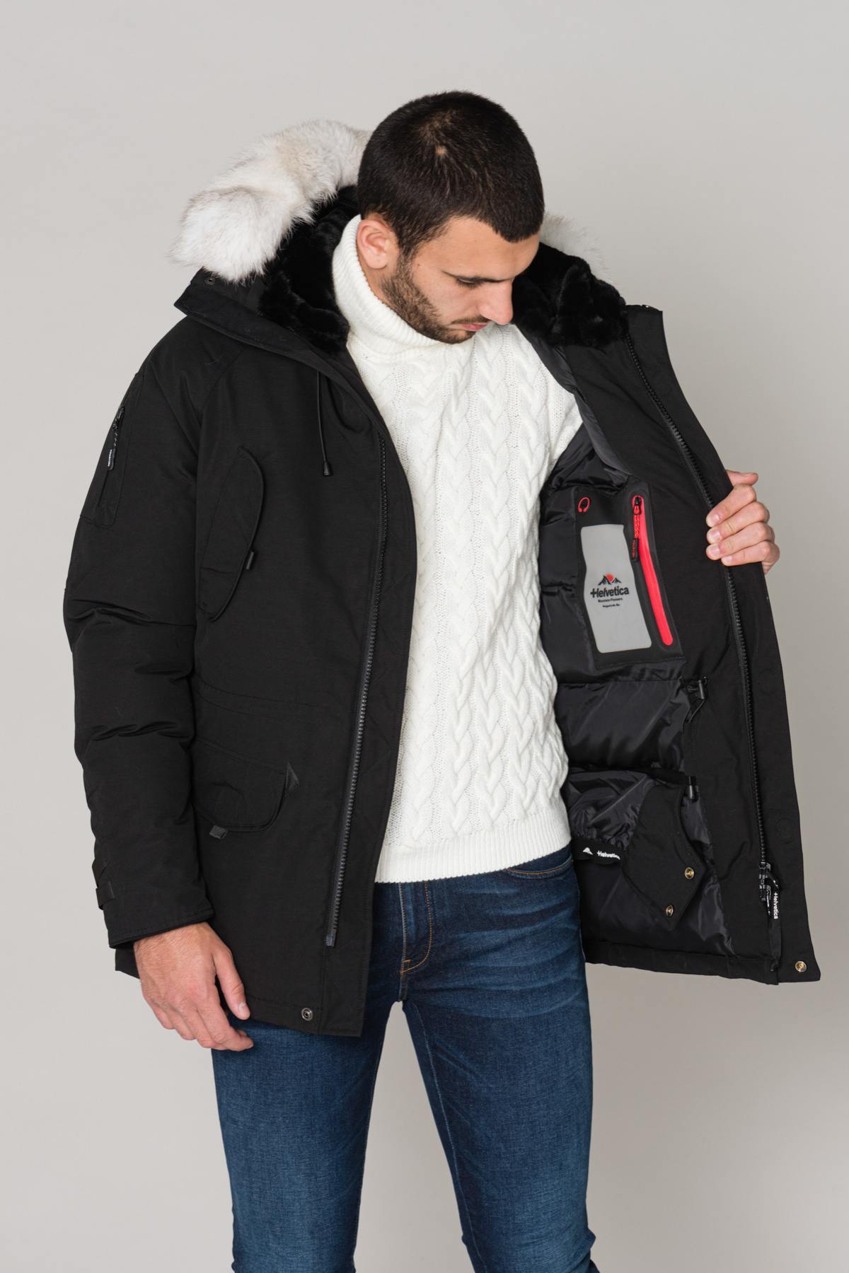 Men's black parka with white fur - Image n°7