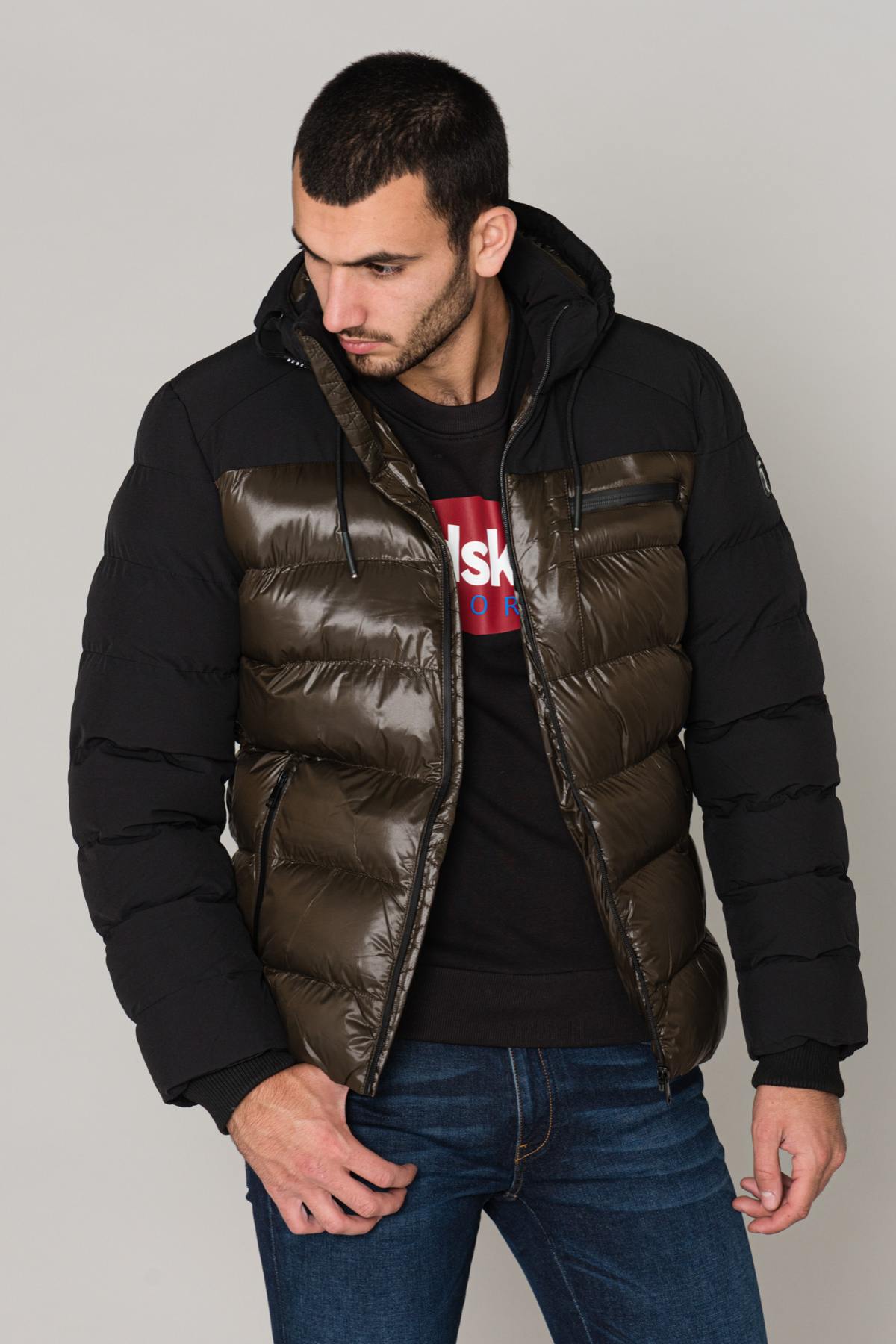 Men's bi-material effect down jacket - Image n°1