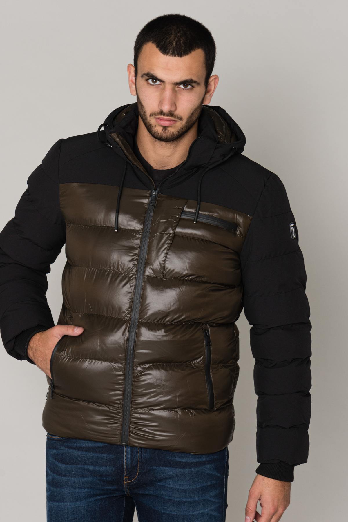 Men's bi-material effect down jacket - Image n°3