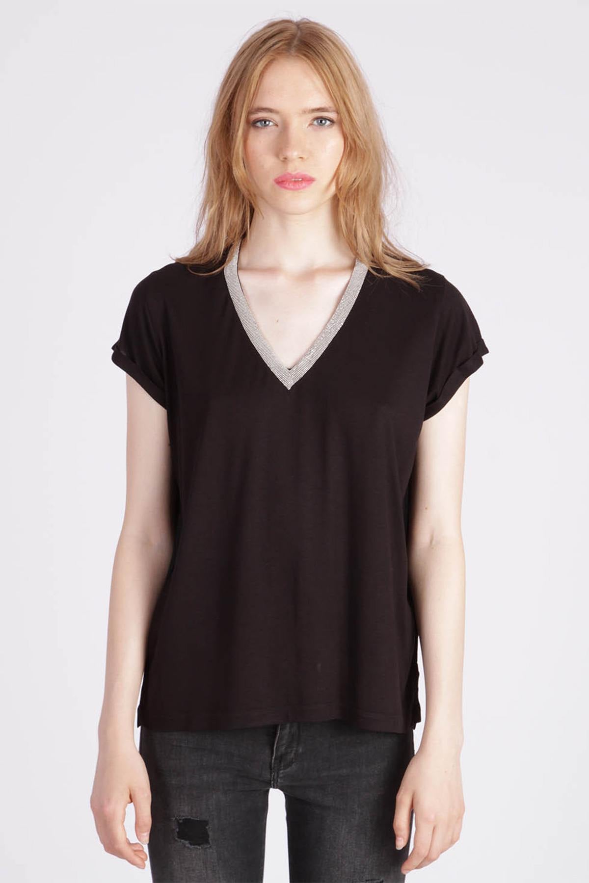 Black viscose t-shirt - Image n°1