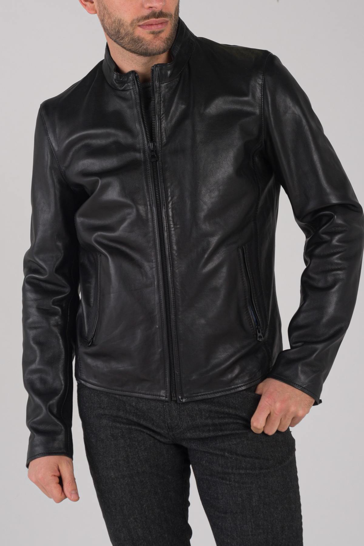 Men's black leather jacket - Image n°3