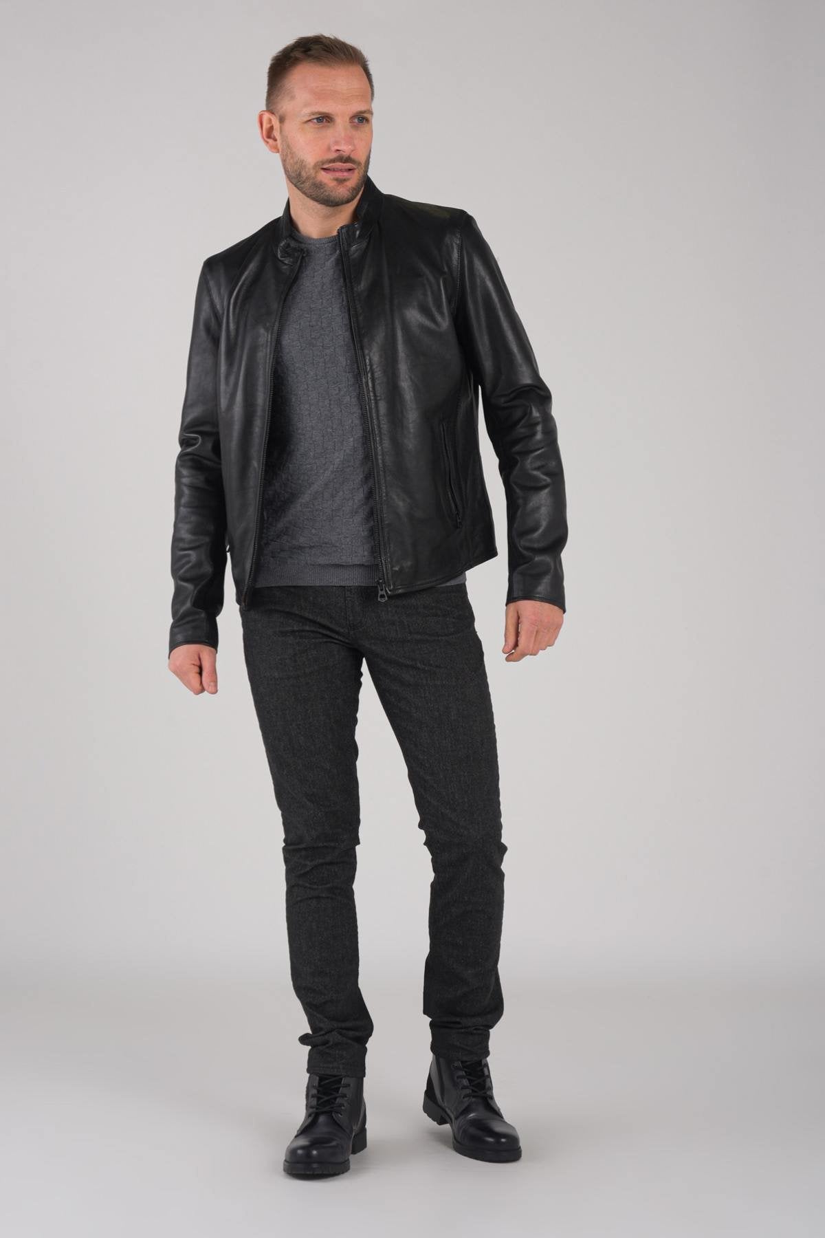 Men's black leather jacket - Image n°4