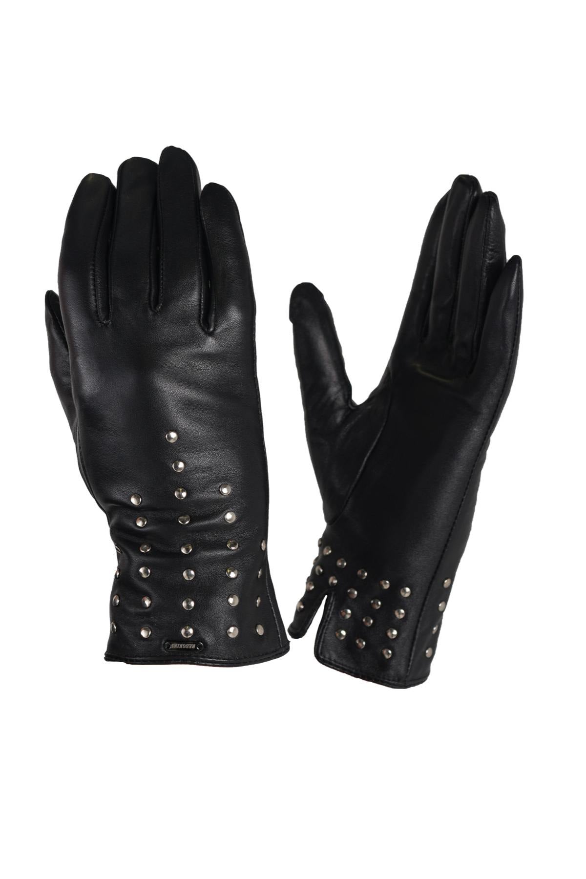 Women's black leather gloves - Image n°3