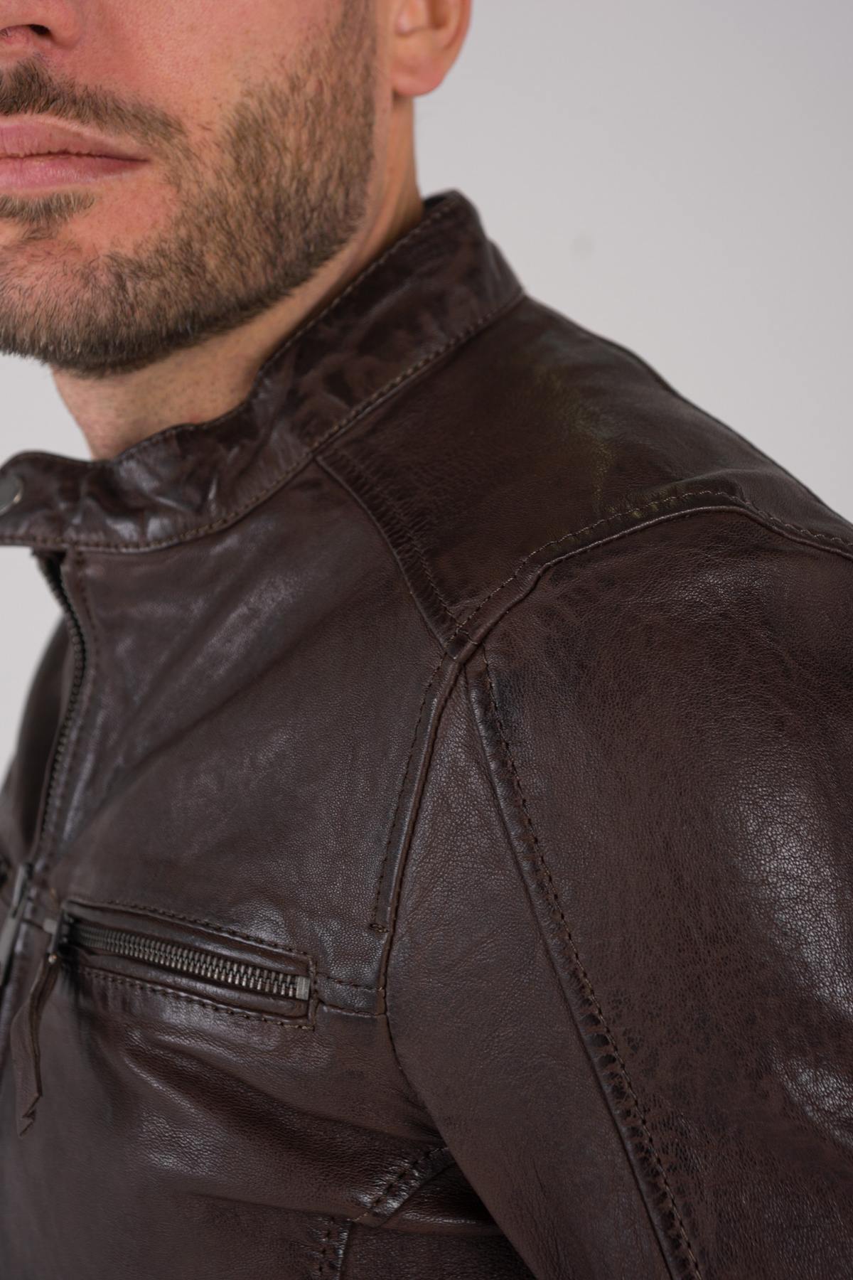 Brown vegetable sheepskin leather jacket - Image n°8