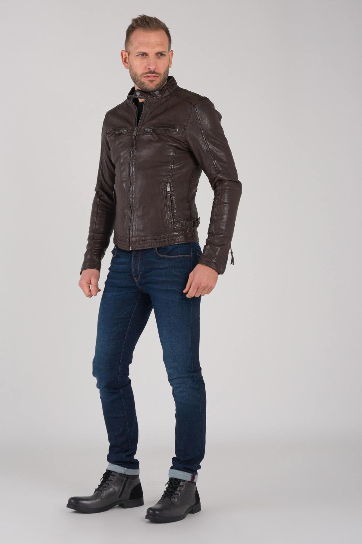 Brown vegetable sheepskin leather jacket - Image n°2