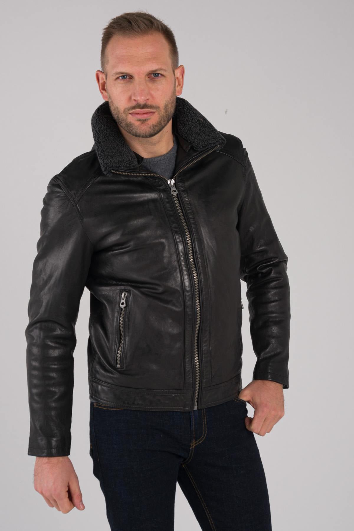 Men's sheepskin leather jacket - Image n°1