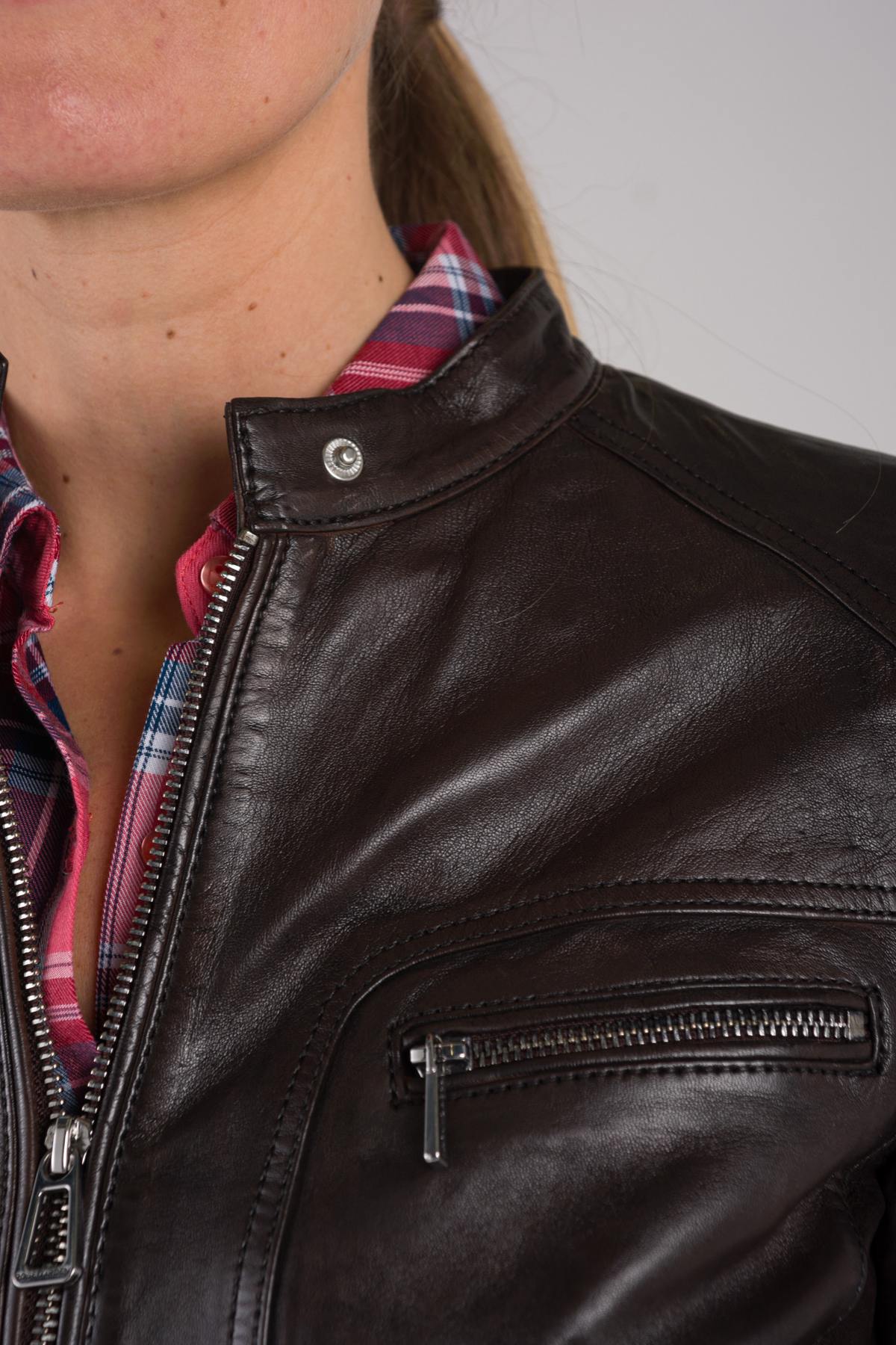 Dark brown leather jacket - Image n°7