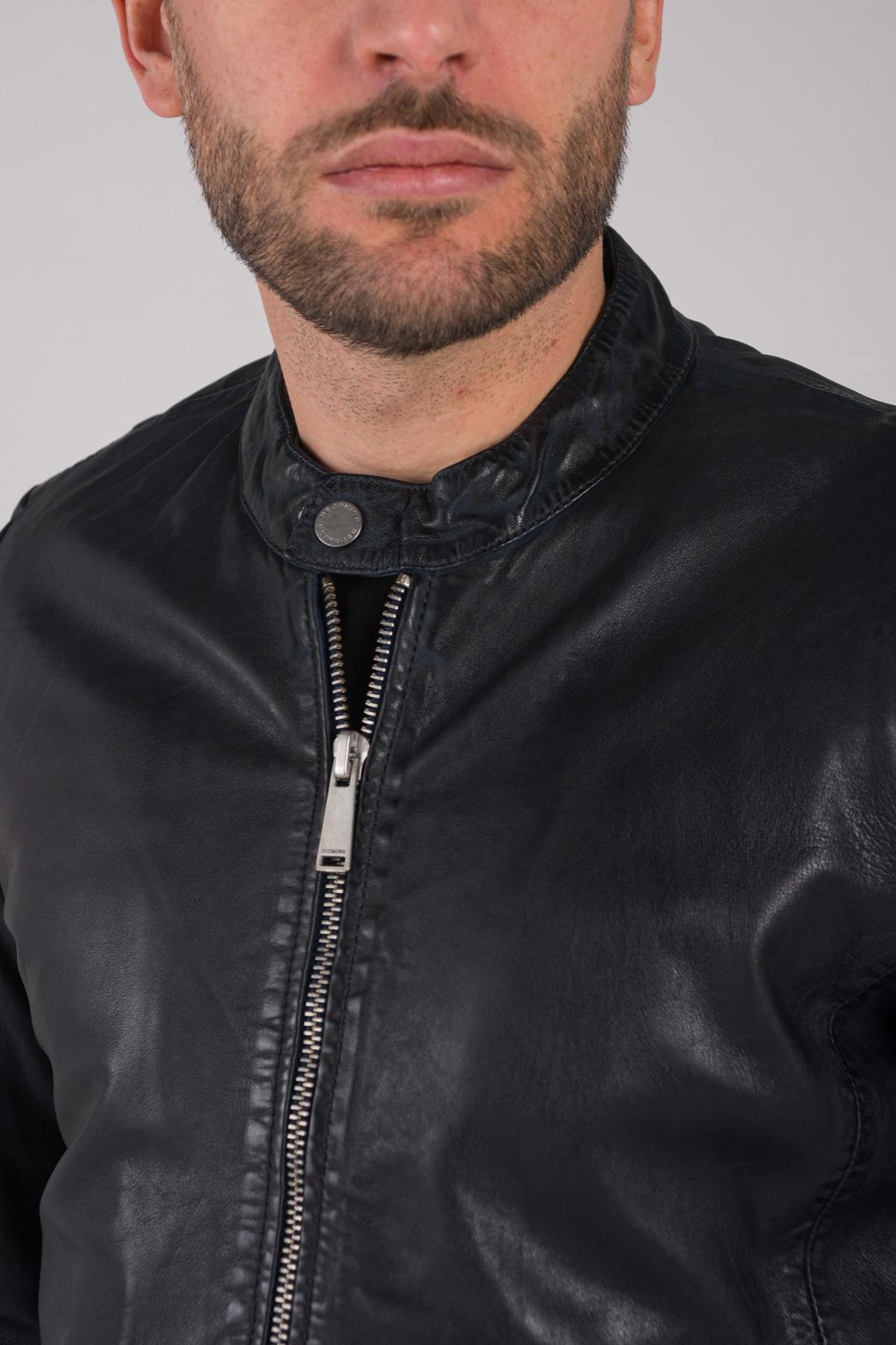 Men's blue leather jacket - Image n°6