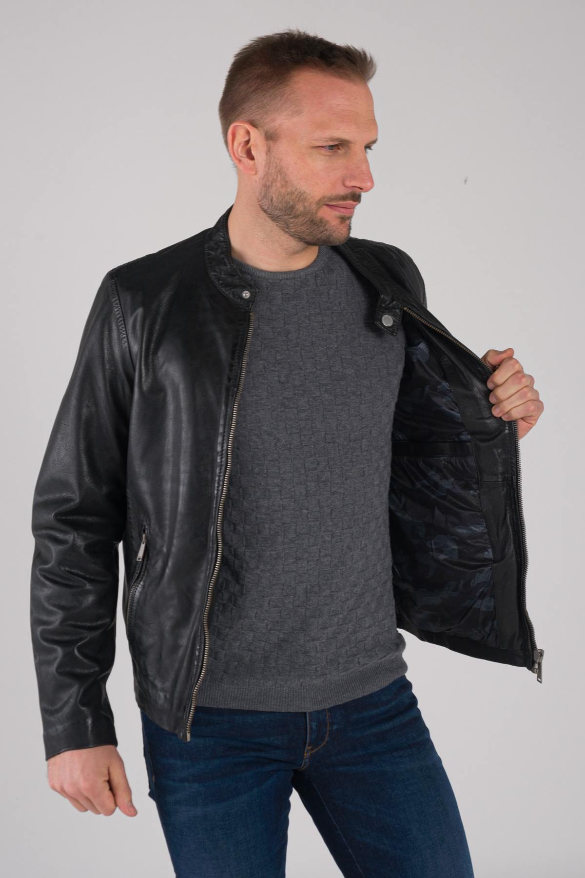 Men's black leather jacket - Image n°6