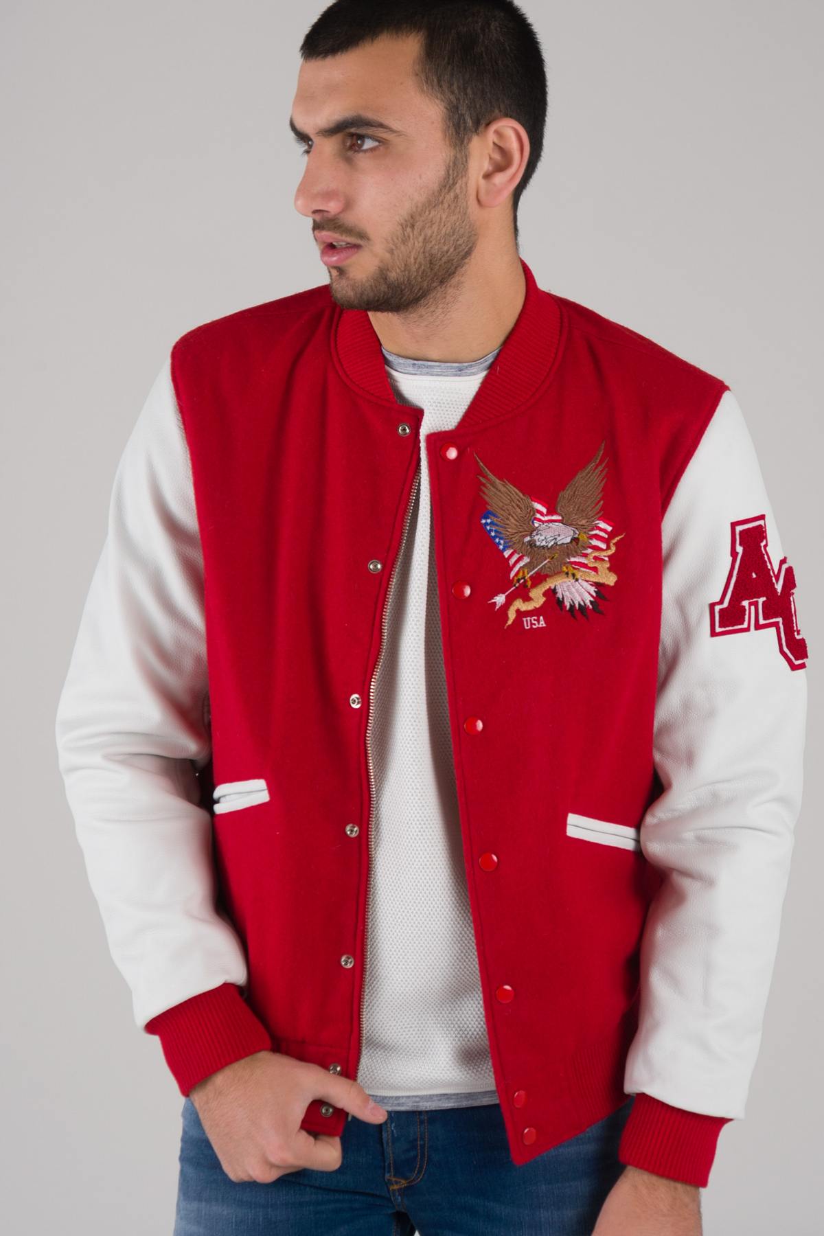 Teddy bear two-tone red and white eagle us - Image n°1