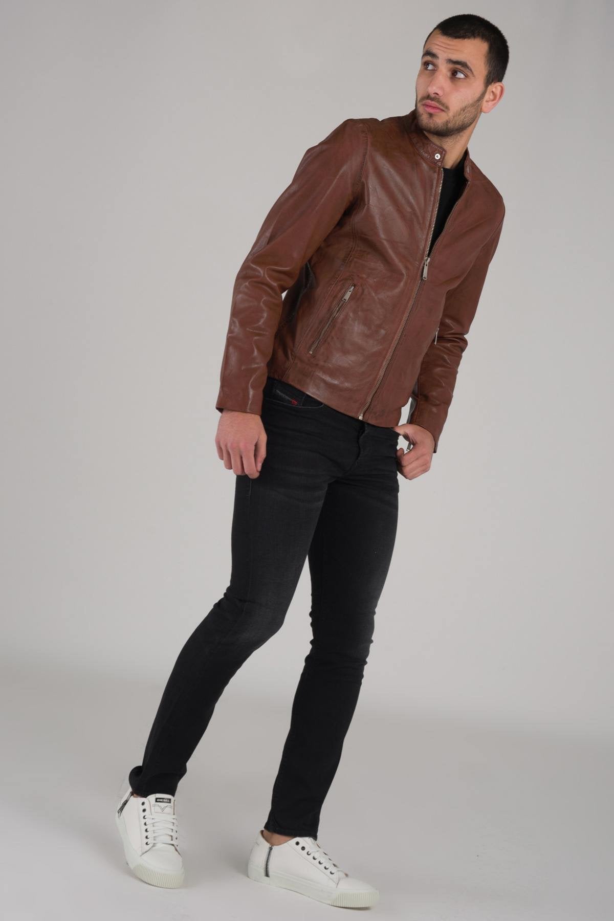 Cognac men's leather jacket - Image n°2