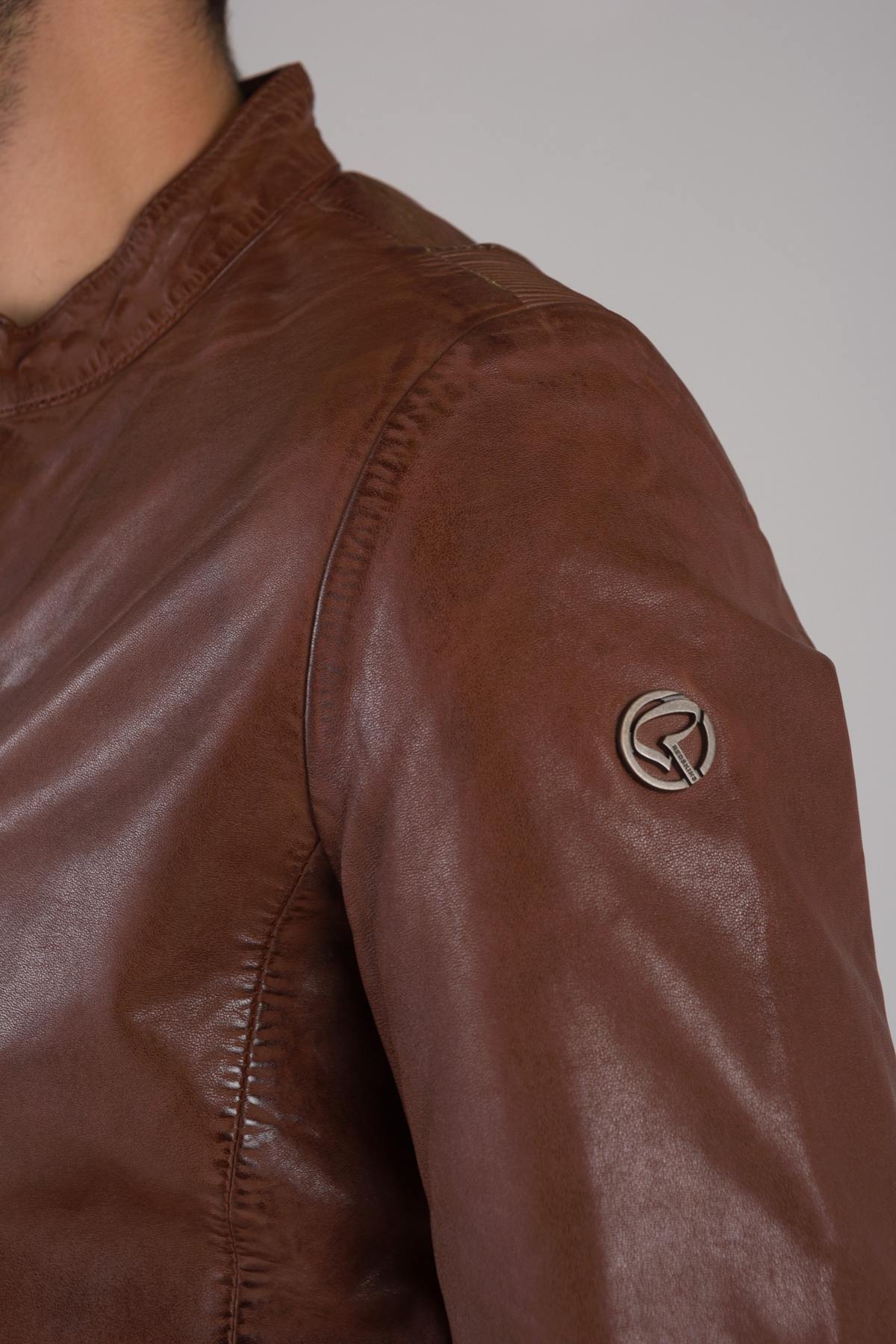 Cognac men's leather jacket - Image n°7