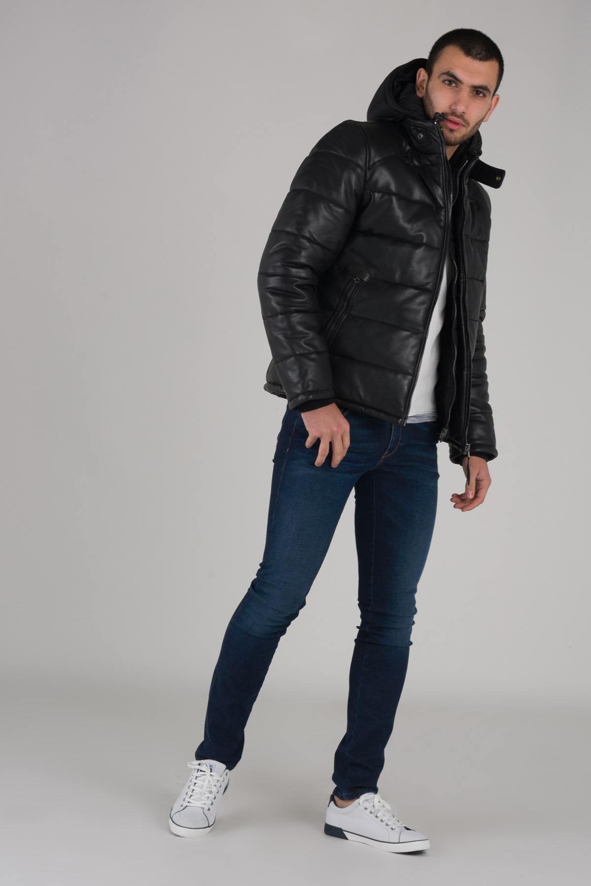 Sportswear leather down jacket - Image n°2