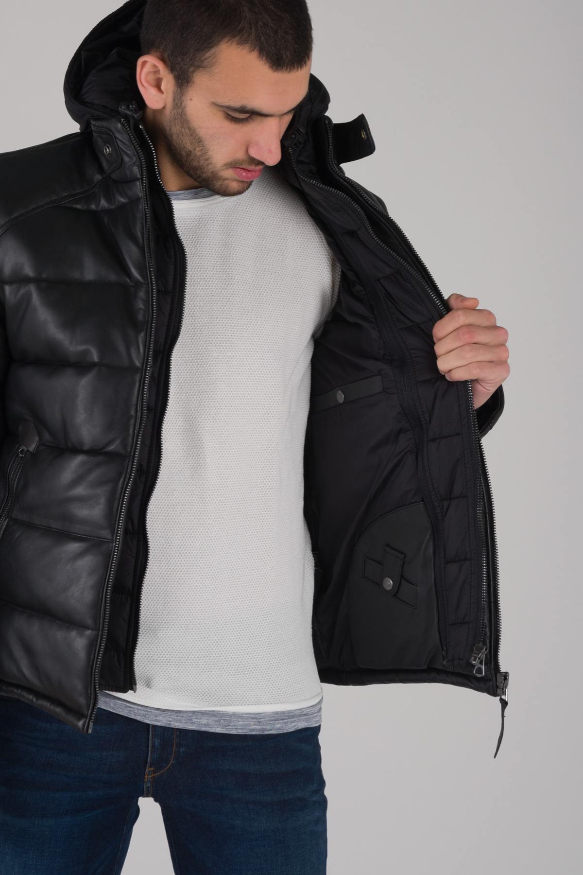 Sportswear leather down jacket - Image n°6