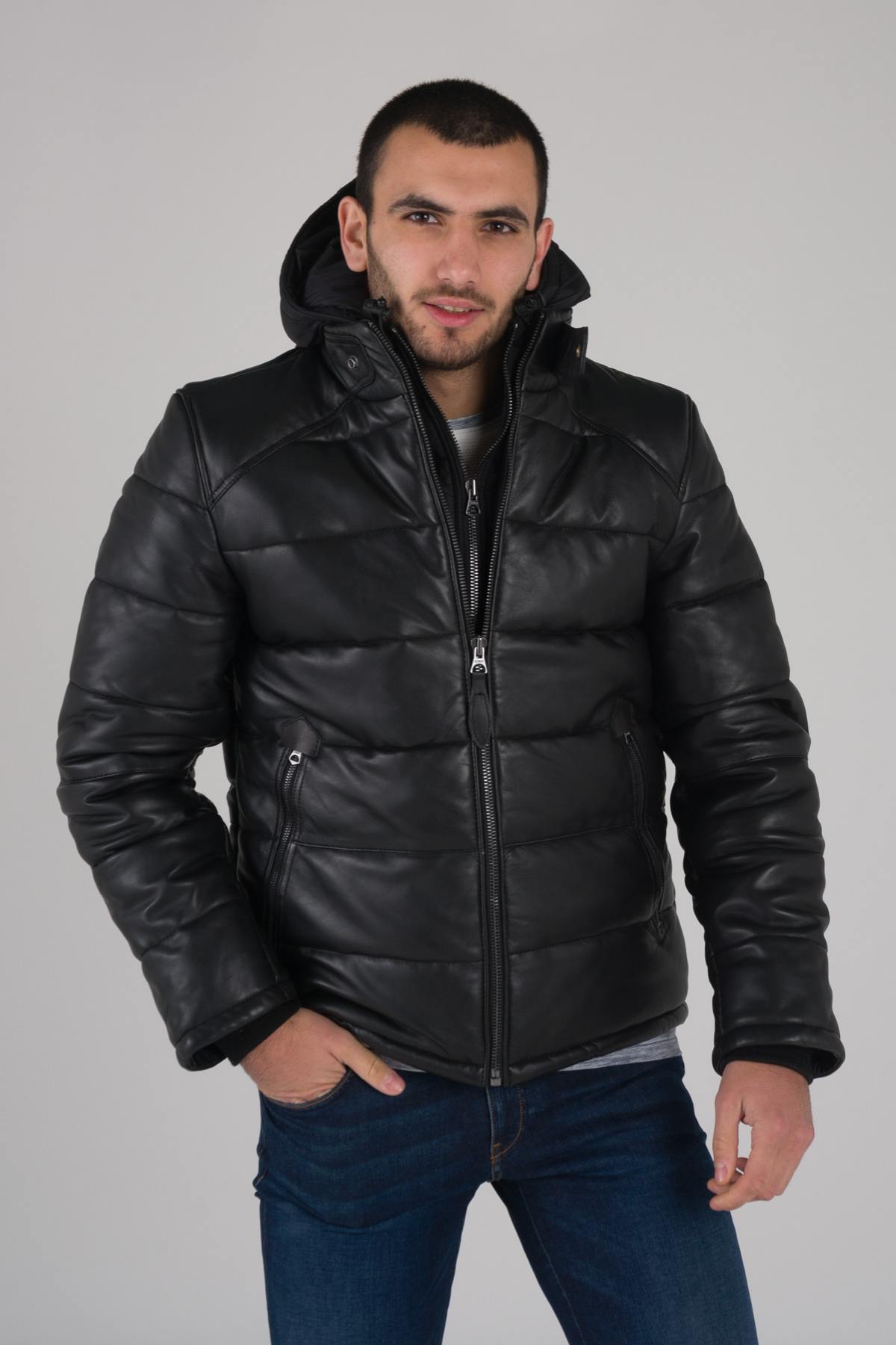 Sportswear leather down jacket - Image n°1