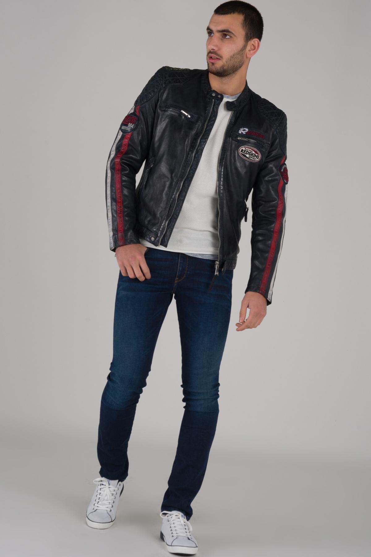 Blue, red and white biker jacket - Image n°2