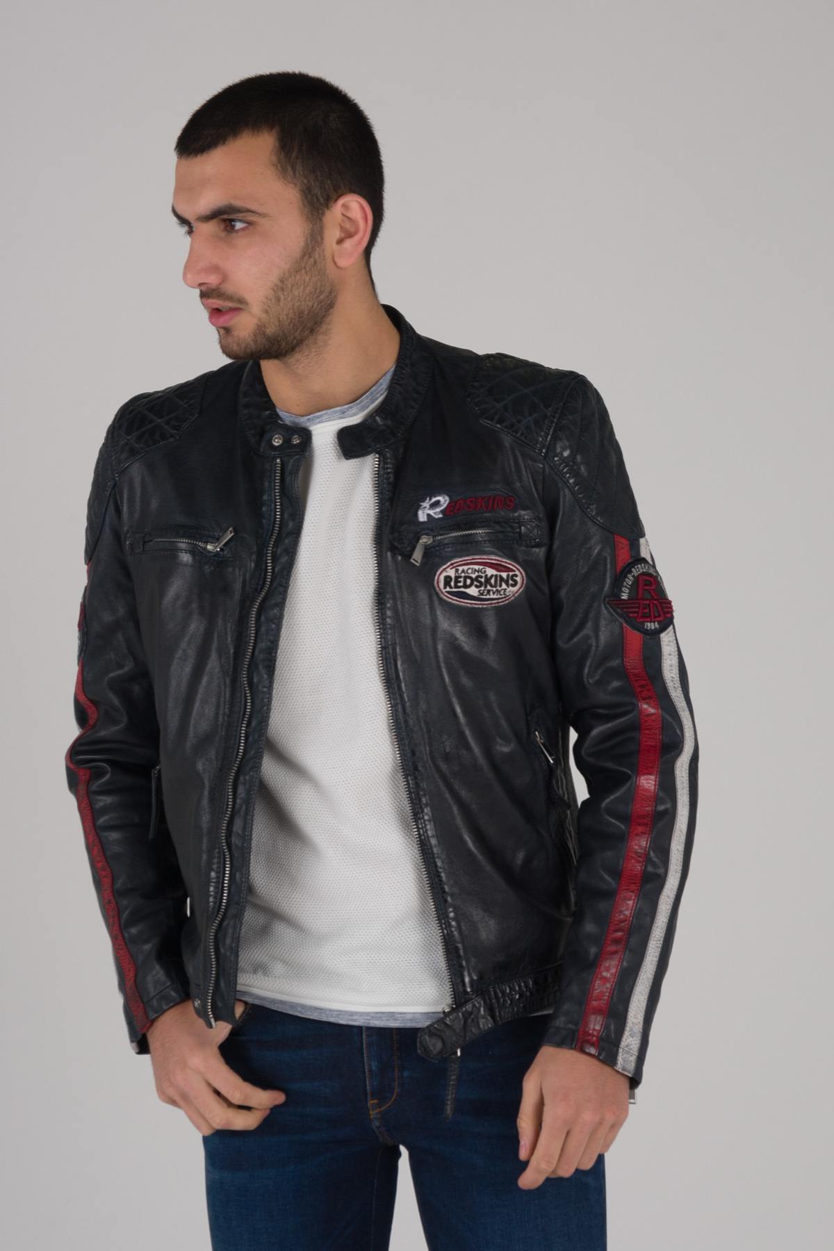 Blue, red and white biker jacket - Image n°3