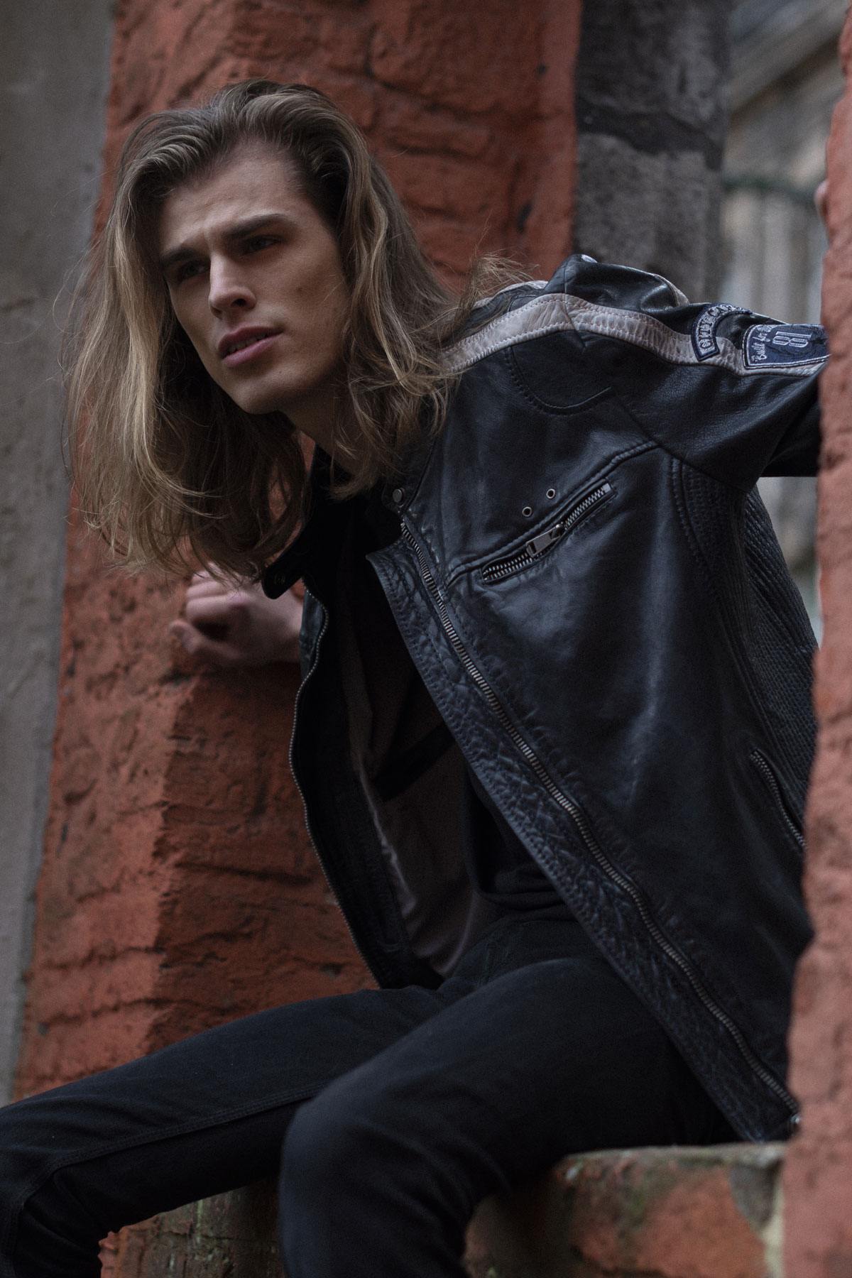 Blue vegetable-tanned sheepskin leather jacket - Image n°3