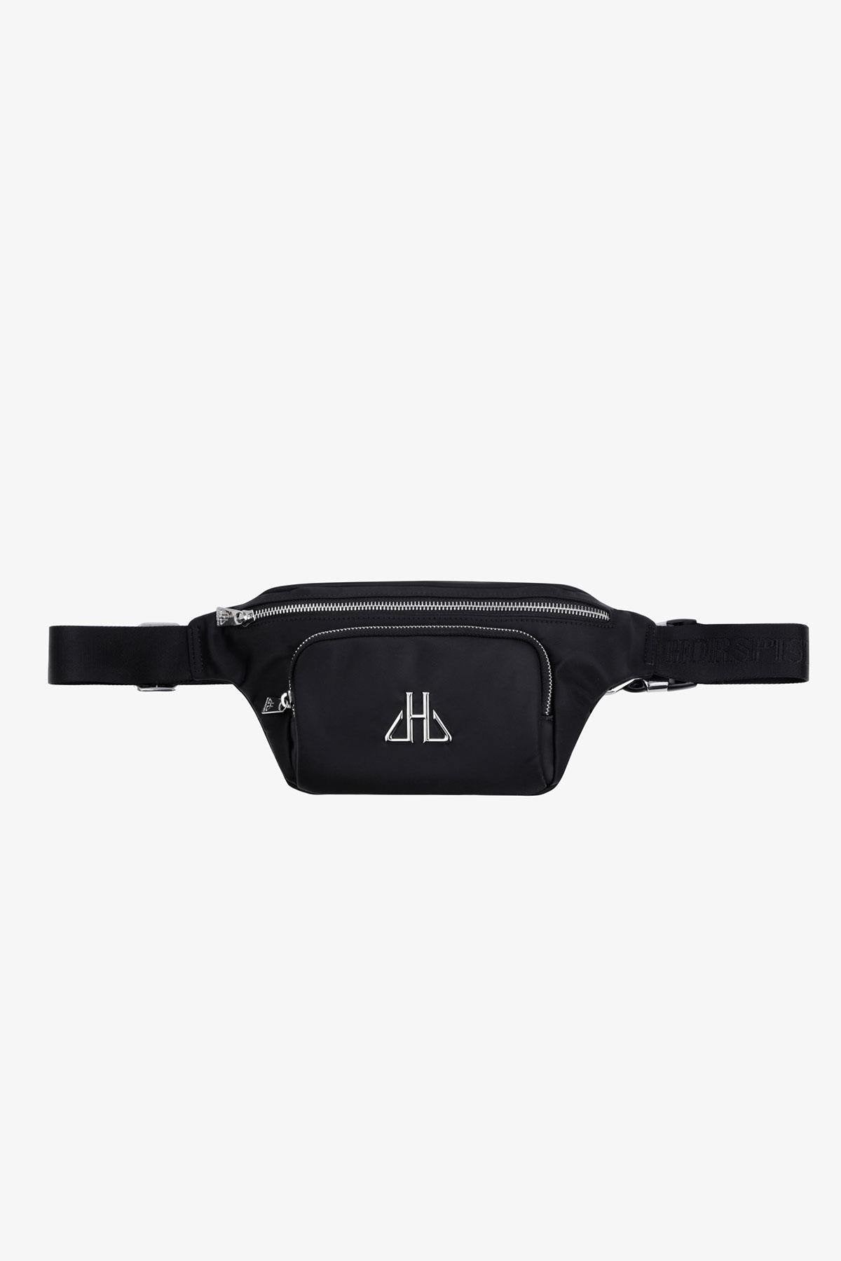 Black fanny pack with metallic logo - Image n°5