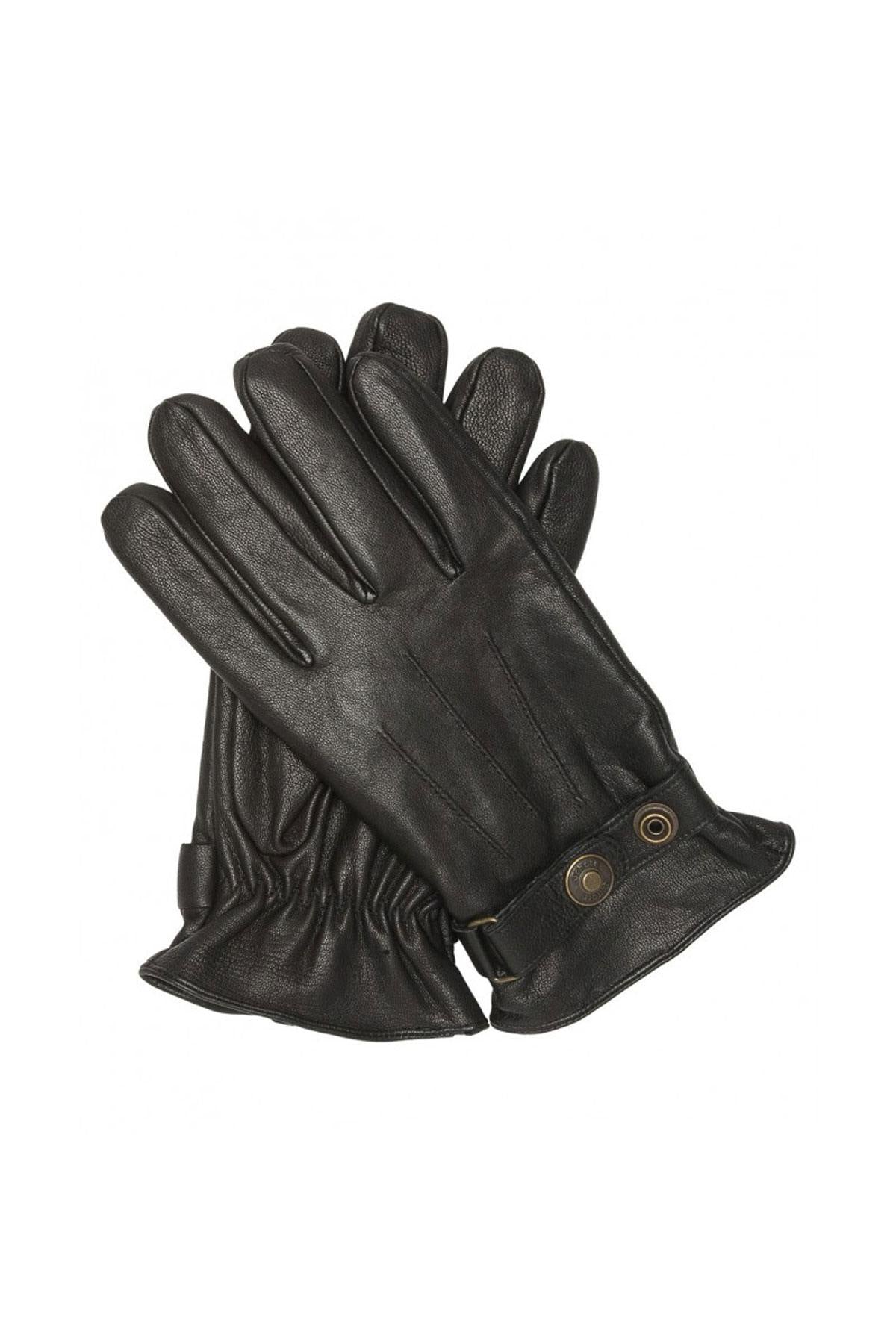 Men's black leather gloves with snaps - Image n°2